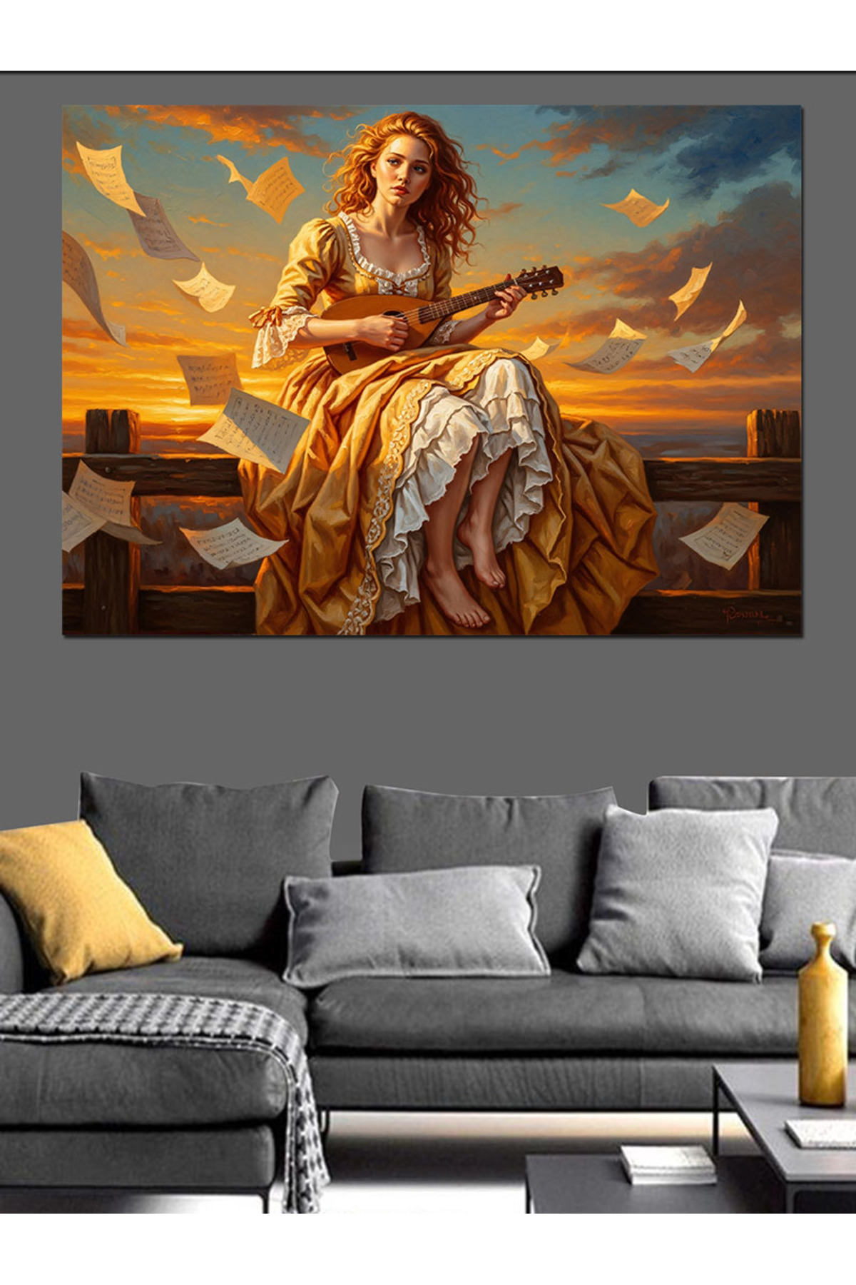 Mandolin Müzik Yüksek kaliteli yağlı boya dokulu Kanvas Canvas Tablo kanvas tablo canvas tablo duva