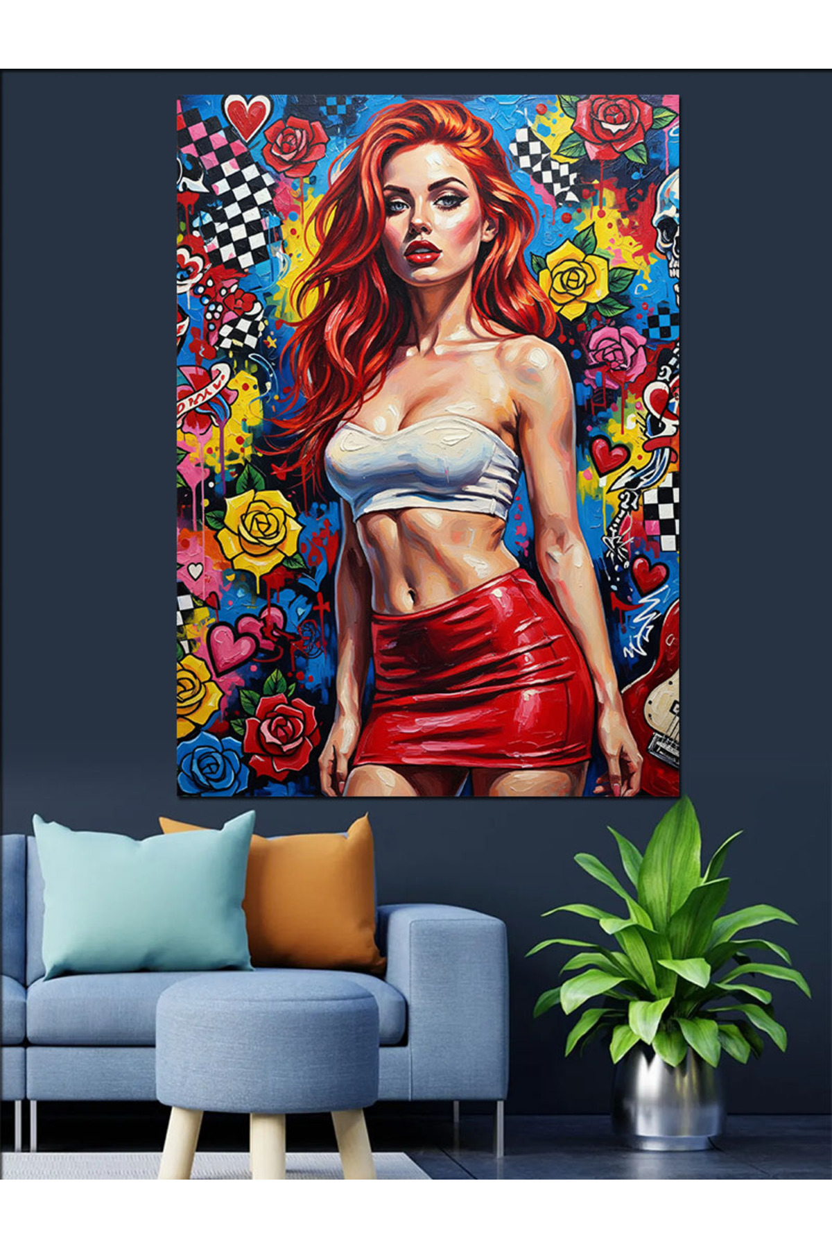 Rengarenk Saçlı Yüksek kaliteli yağlı boya dokulu Kanvas Canvas Tablo kanvas tablo canvas tablo duv