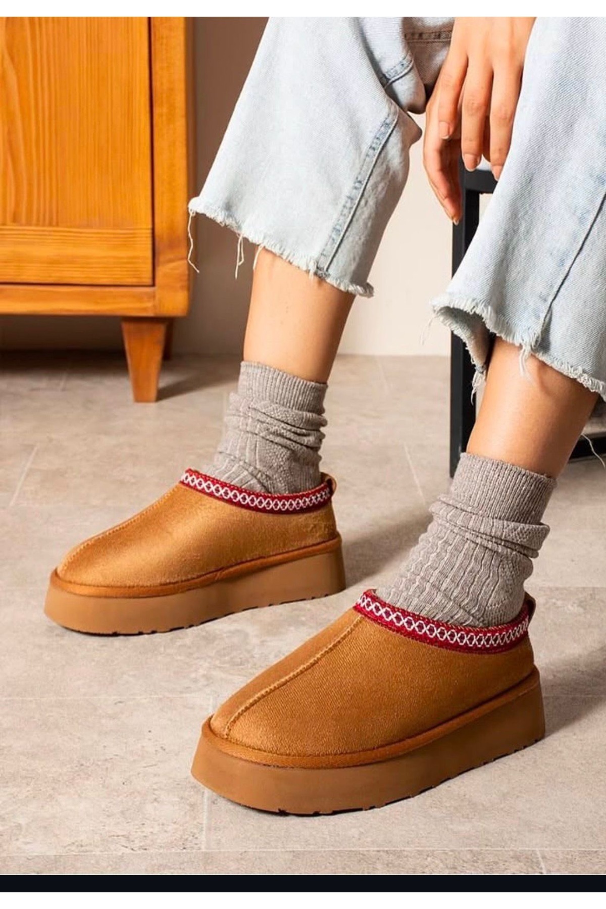 defile ayakkabi Kadın içi kürklü kalın taban günlük kışlık taba terlik