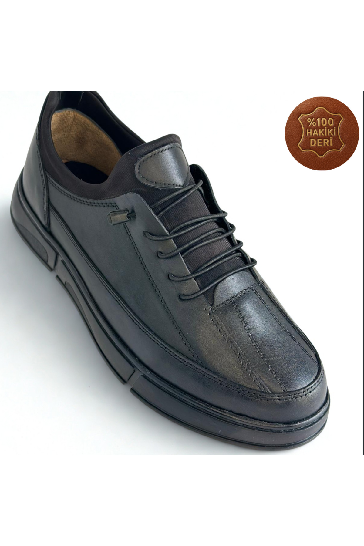 Kardeşler SHOE Erkek Hakiki Deri Ultra Rahat Ortapedik Taban Günlük Esnek Boğaz Bağcık Siyah Spor Ayakkabı