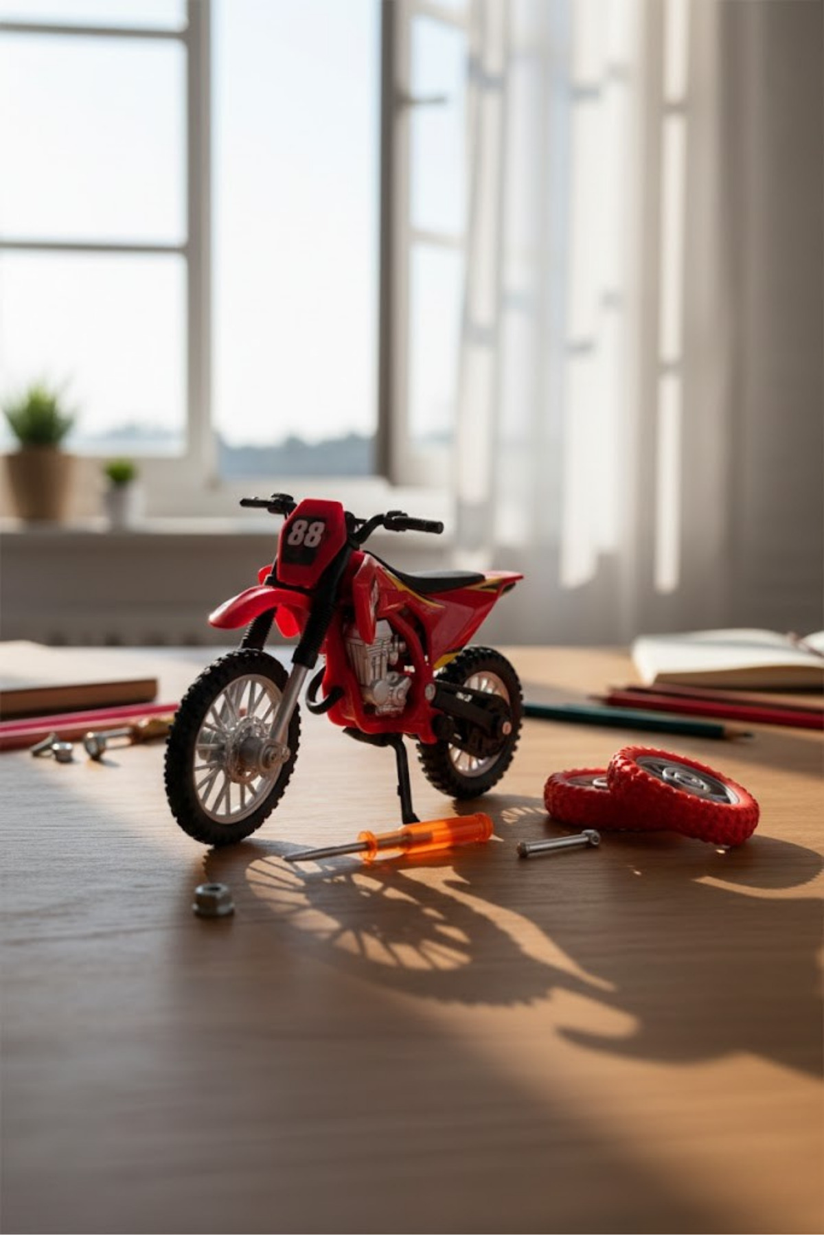 craftivio Model Cross Kırmızı Motorsiklet Sök Tak Tekerlekli 1:18