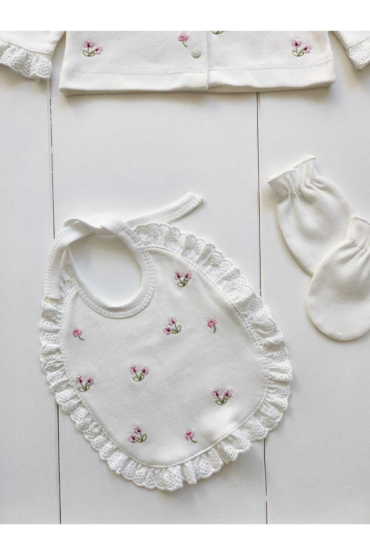 Baharda Nova %100 Pamuk Kız Bebek Yeni Doğan 5’li Hastane Çıkış Seti / 0-3 Ay Zıbın Set fotoğrafı 4 (önizleme)