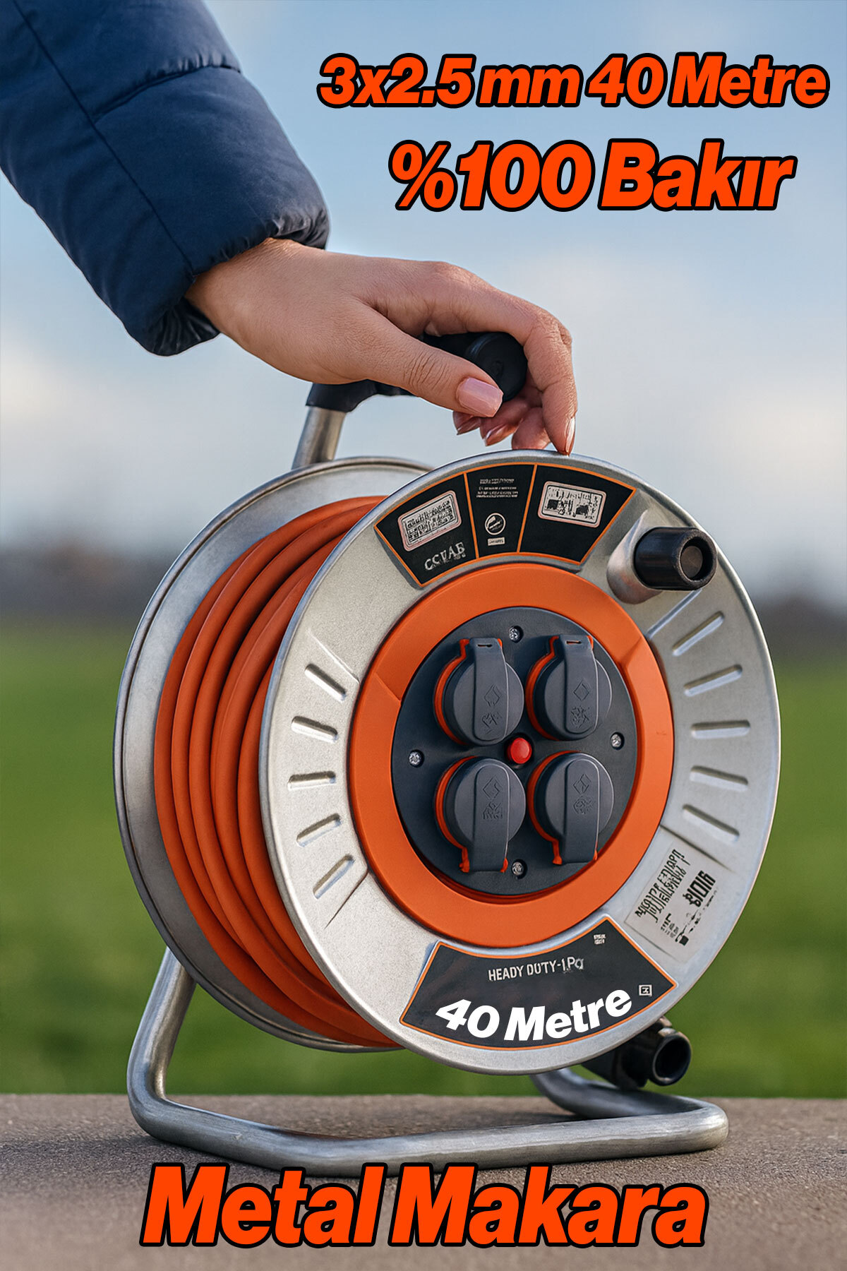 Badem10 Metal Makaralı Uzatma Kablosu % 100 BAKIR 40 Metre 3x2.5