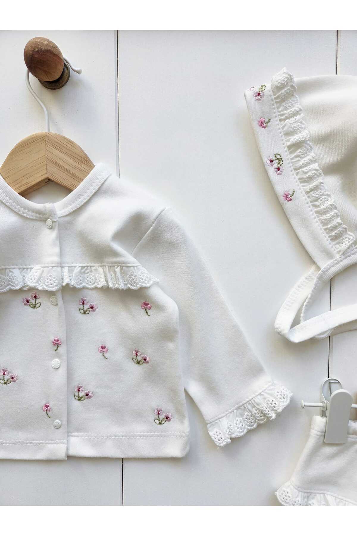 Baharda Nova %100 Pamuk Kız Bebek Yeni Doğan 5’li Hastane Çıkış Seti / 0-3 Ay Zıbın Set fotoğrafı 2 (önizleme)