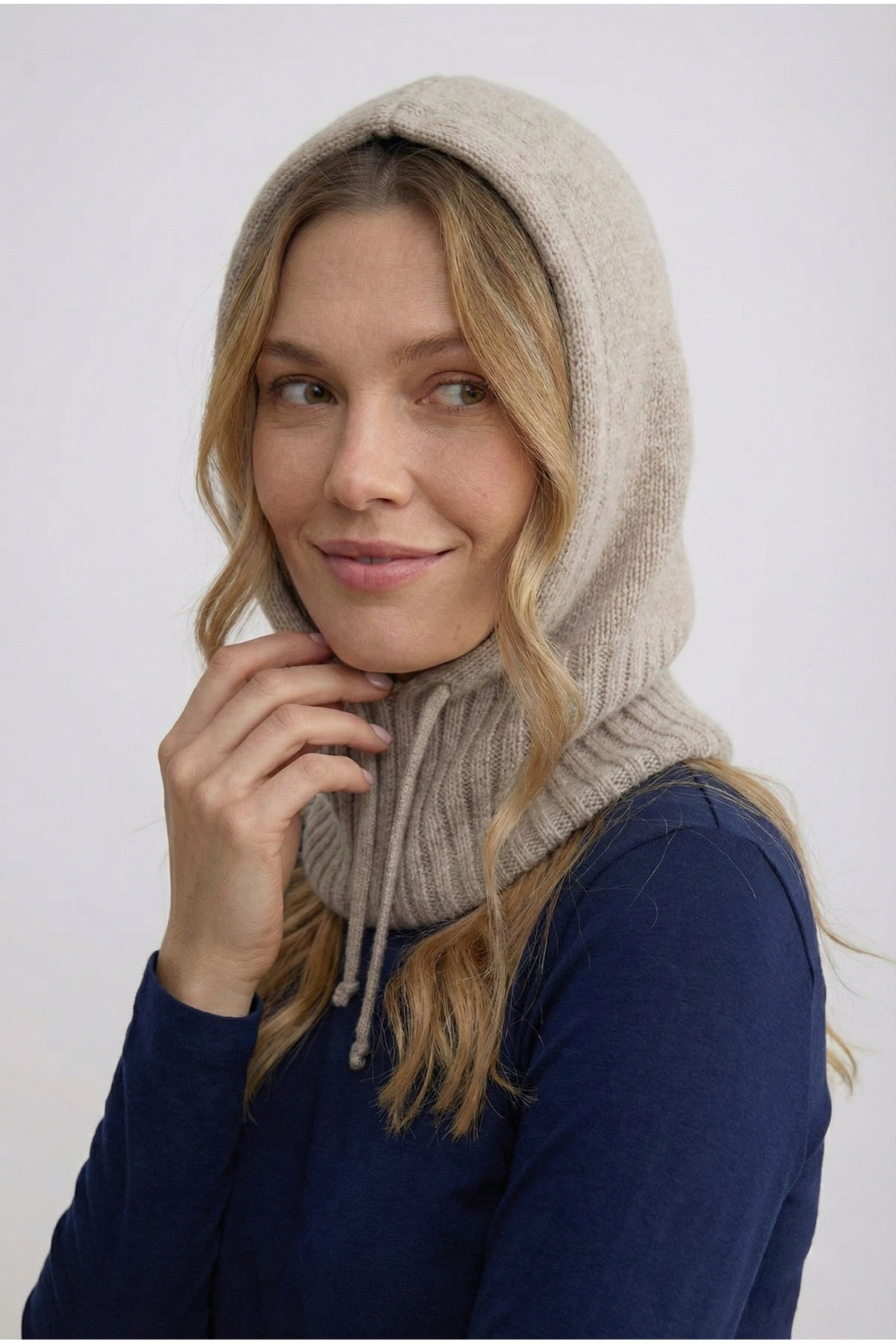 FATELLA Kadın Bej Örgü Balaclava - Kapüşonlu Kışlık Boyunluklu Bere Balaklava