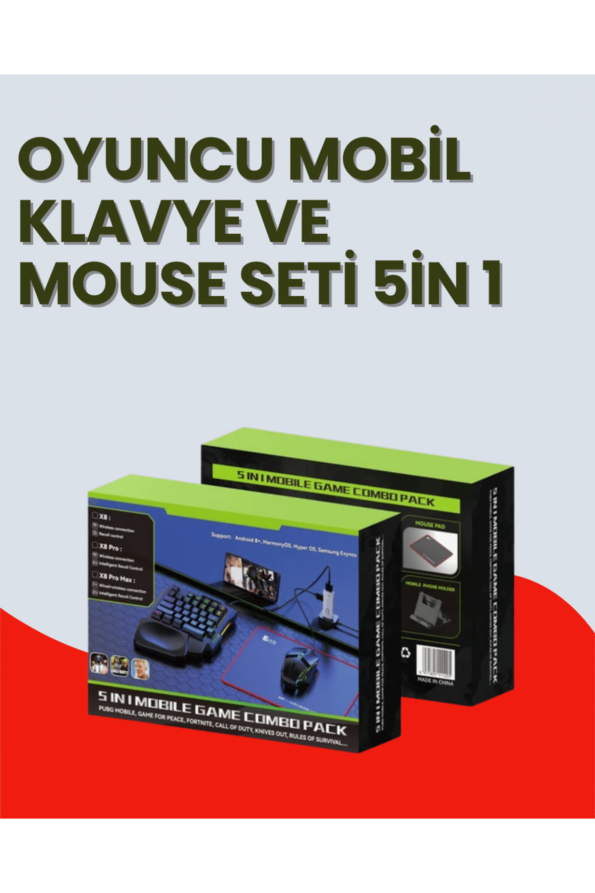 Flamex 5in1 BT5.3 Mobil Oyun Kiti Klavye Mouse Dönüştürücü Seti
