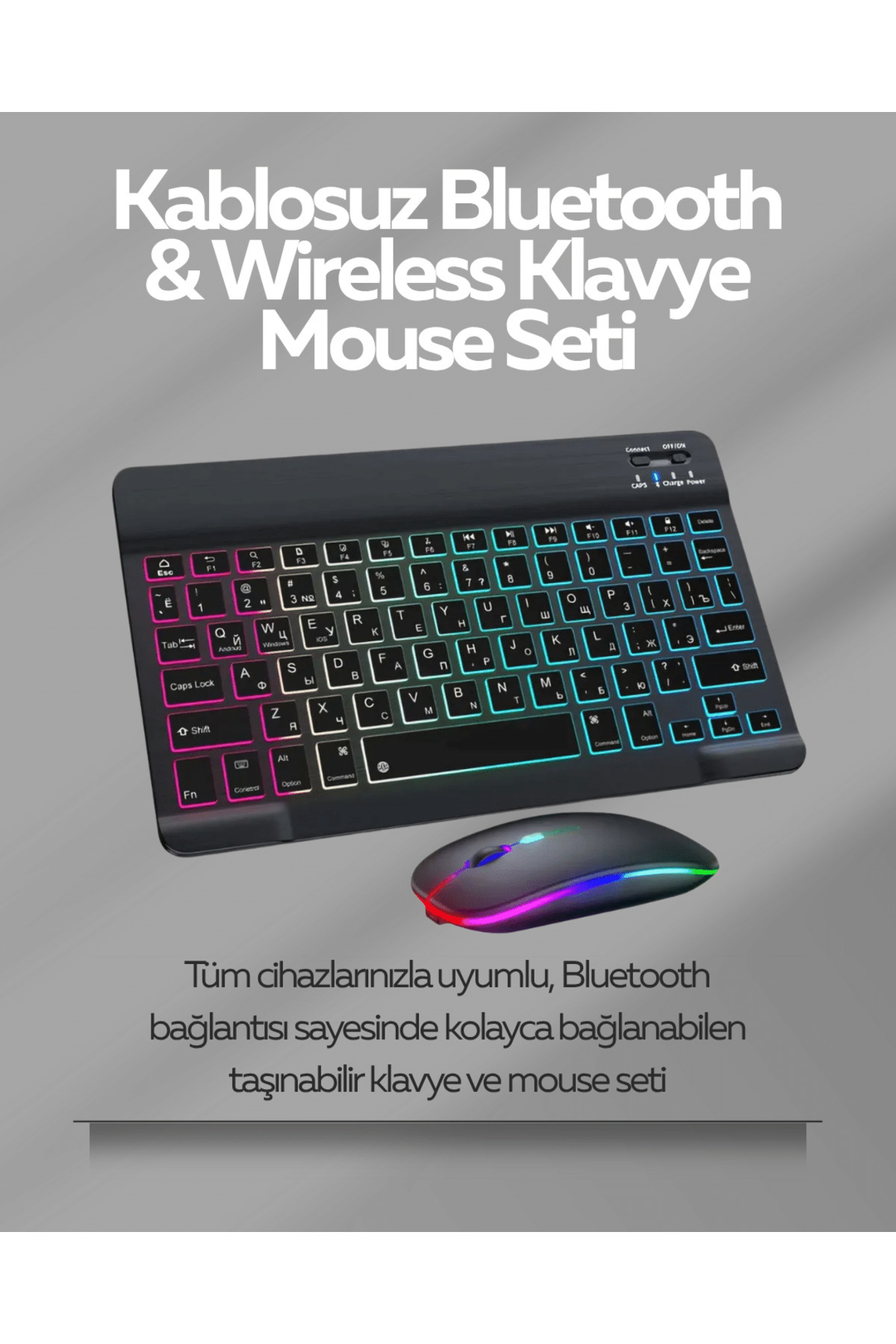 UCUZTEKNO Tüm Cihazlarla Uyumlu RGB Işıklı Kablosuz Klavye ve Mouse Seti