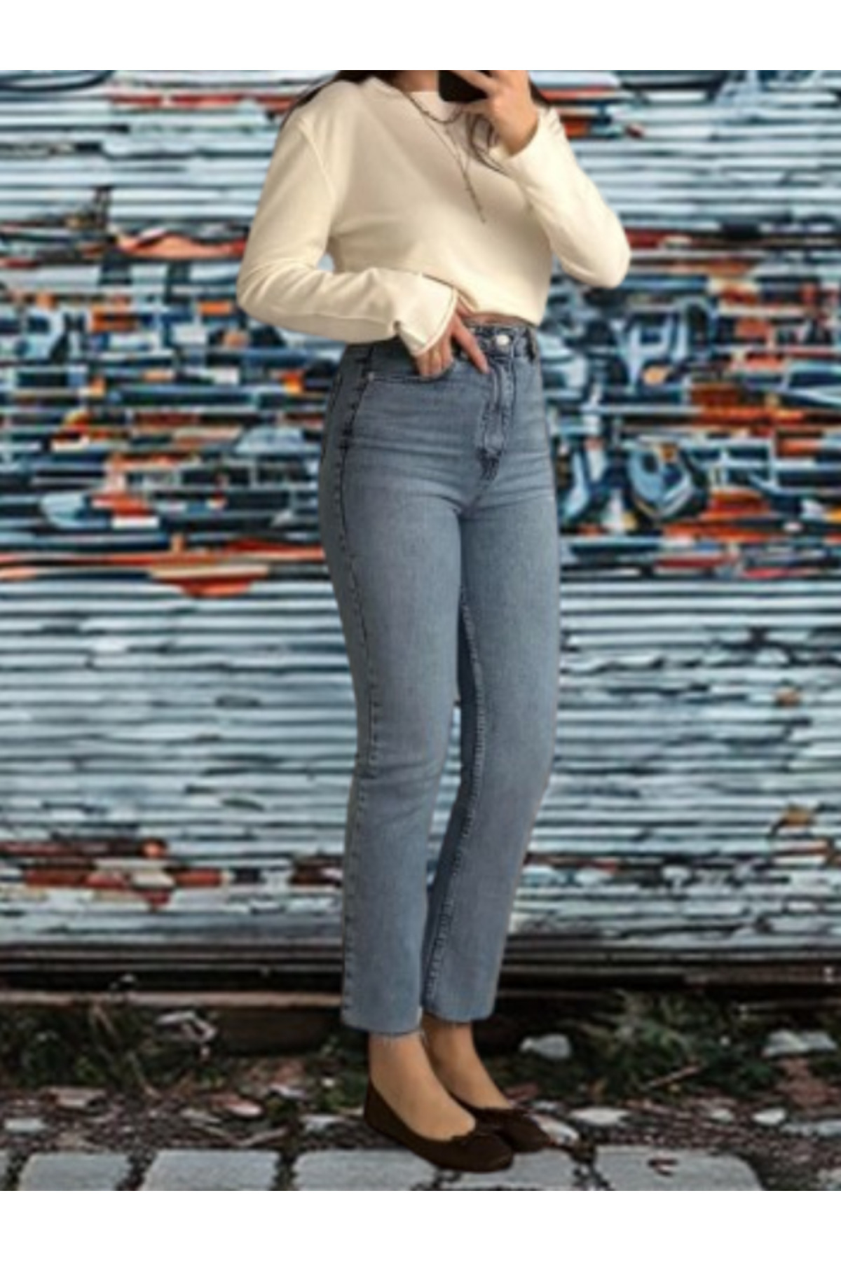 BEES JEANS  Julia Kadın Kar Mavi Mom Boy Fit Straight Jean - Görsel 2