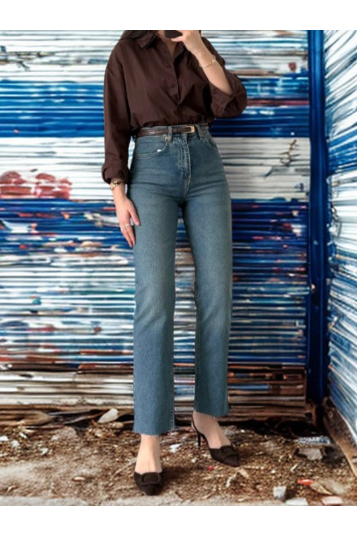 BEES JEANS  Julia Vintage Kesik Paça Mom Fit Straight Jean - Görsel 2