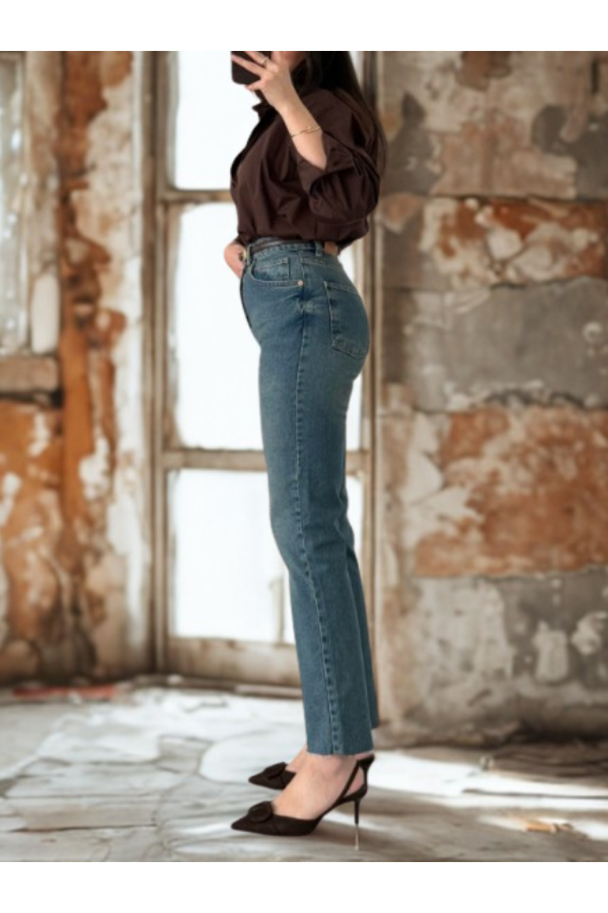 BEES JEANS  Julia Vintage Kesik Paça Mom Fit Straight Jean - Görsel 4