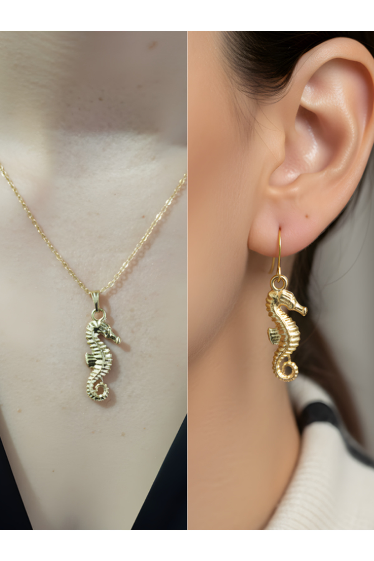 TURBİJ Denizatı Zincir Şık Detay Kadın Kolye Küpe Set