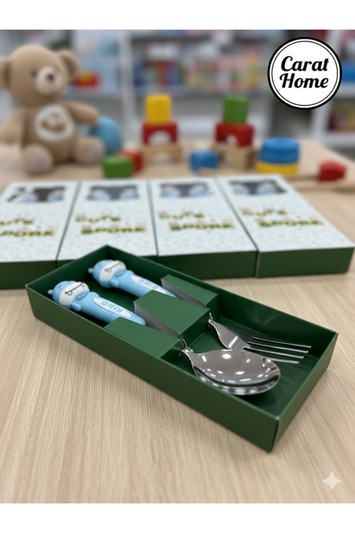 Tasarım Evi Ultra Lüks Paslanmaz Çoçuk Mama Kaşık ve Çatal Seti fotoğrafı 3 (önizleme)