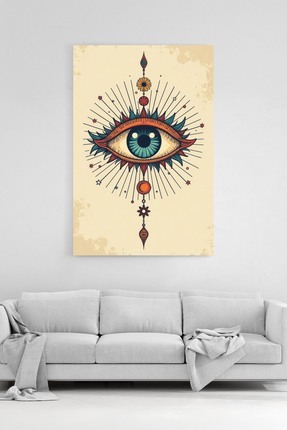 HonataDizayn Boho Göz Nazar Boncuğu %100 Pamuk Kanvas Dekoratif Sanat Duvar T...