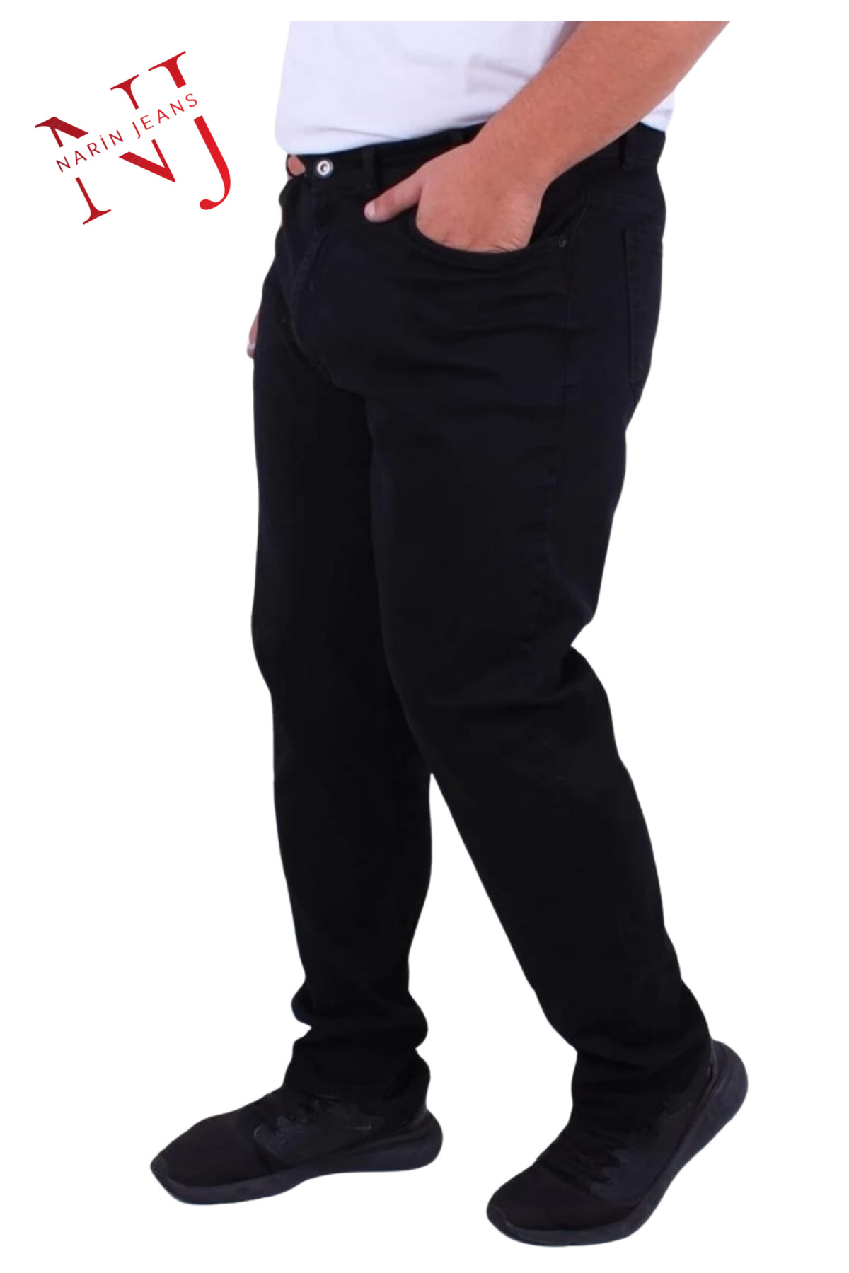 NARİN JEANS EREKEK KOT PANTALON SİYAH BATTAL LİKRALI YUKSEK BEL FERMUARLI