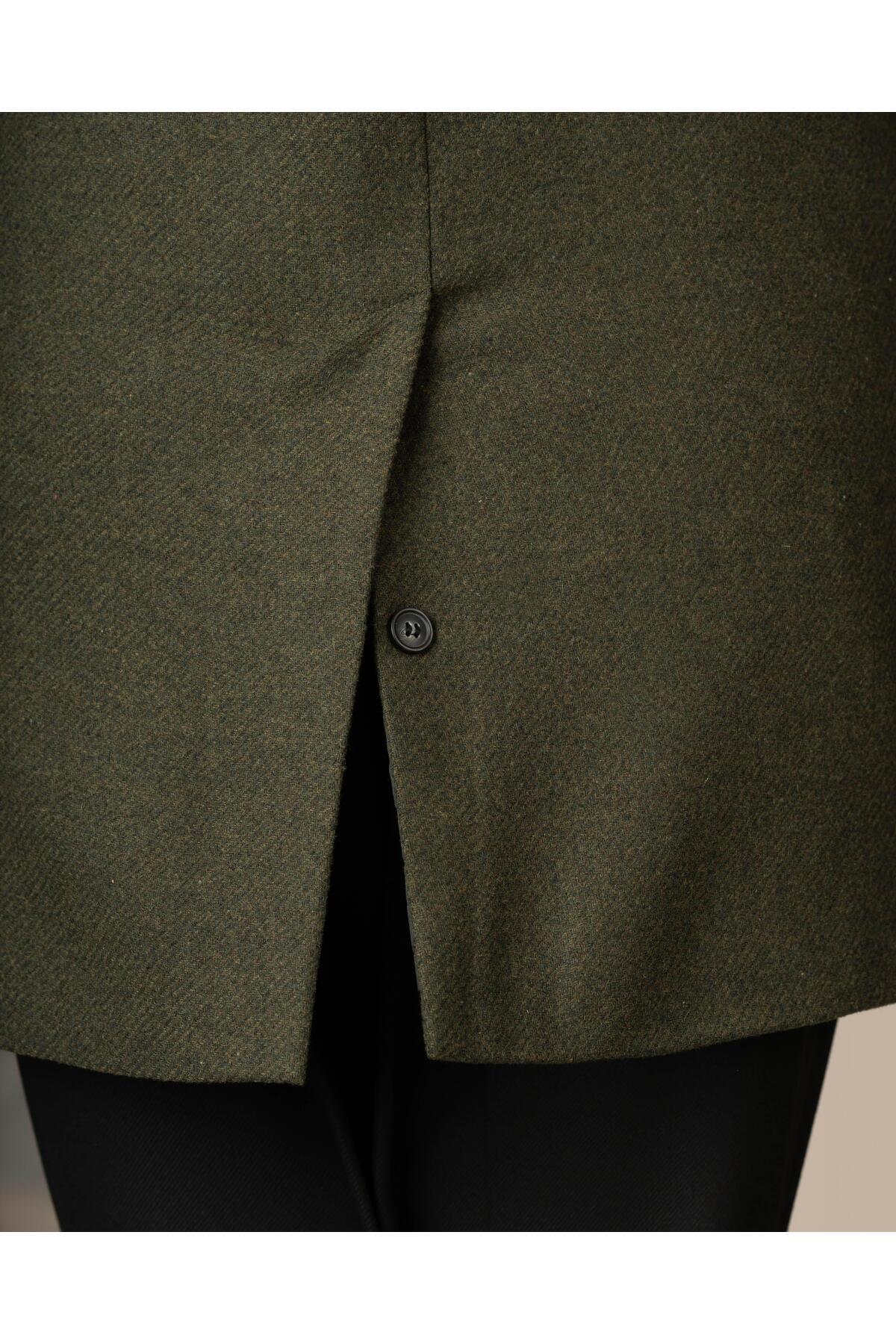 İtalyan stil slim fit kaşe yan cep erkek kaban haki T15054 — خاکی — تصویر 6 از 6