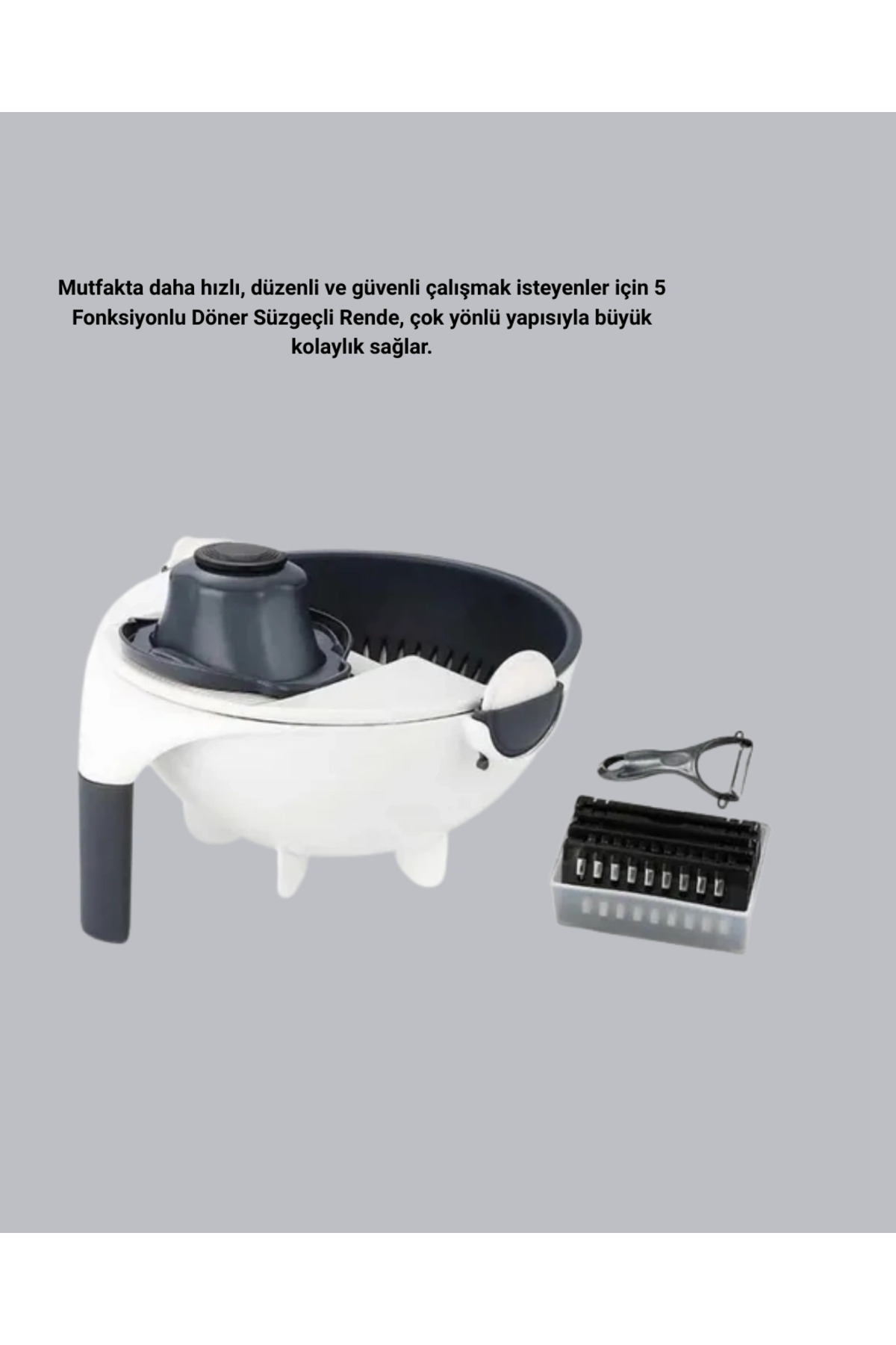 Eco Lounge Döner Mekanizmalı 5’i 1 Arada Süzgeçli Rende Sebze Meyve Doğrama Cihazı fotoğrafı 5 (önizleme)