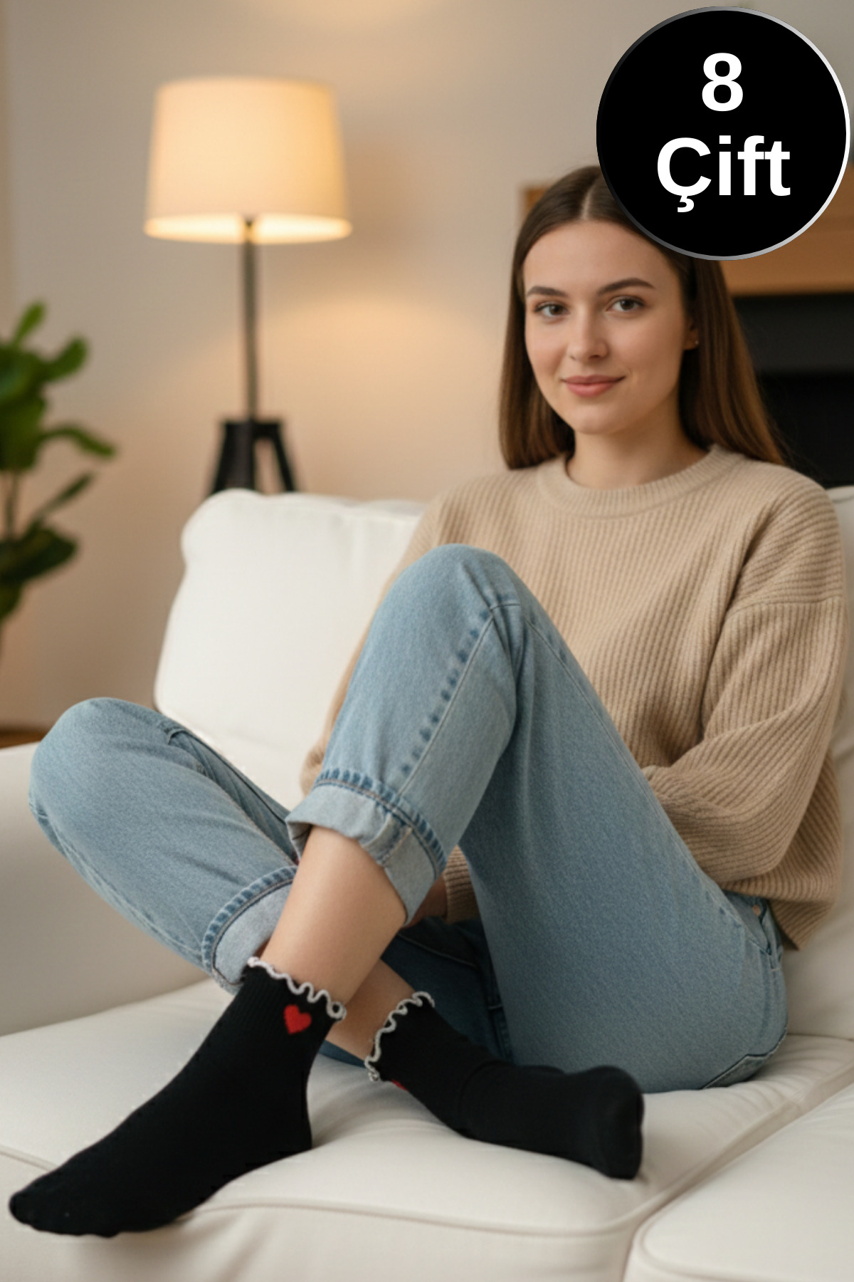 Kadın Çorap Fırfırlı Bilek Boy Desenli (8 ÇİFT) Kaliteli Penye Patik Çorap — görsel 2 · 102832480069