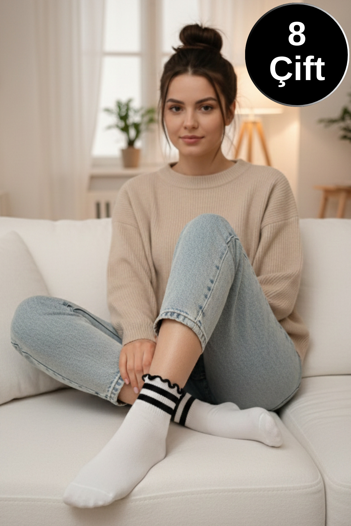 Kadın Çorap Fırfırlı Bilek Boy Desenli (8 ÇİFT) Kaliteli Penye Patik Çorap — görsel 5 · 102832480069