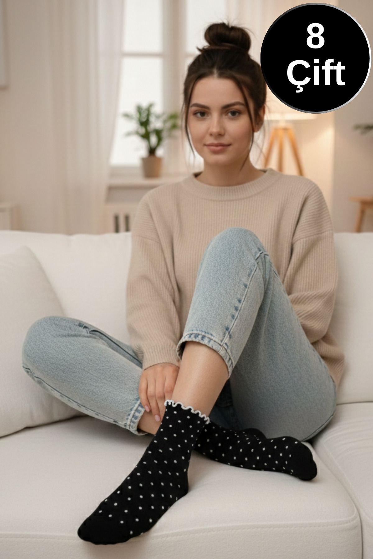 Kadın Çorap Fırfırlı Bilek Boy Desenli (8 ÇİFT) Kaliteli Penye Patik Çorap — görsel 6 · 102832480069