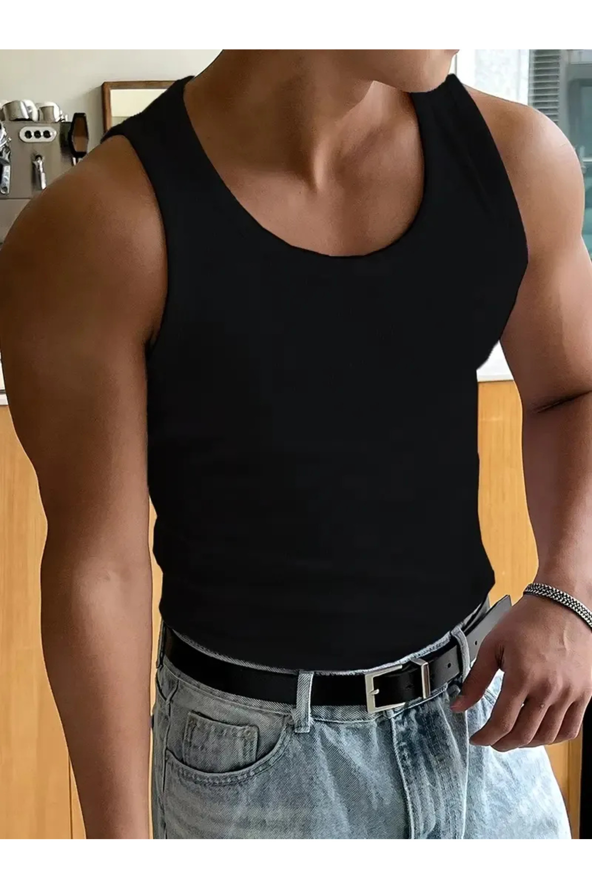 khalif 3 lü Erkek Halter Yaka Sporcu Likralı Atlet görsel 4