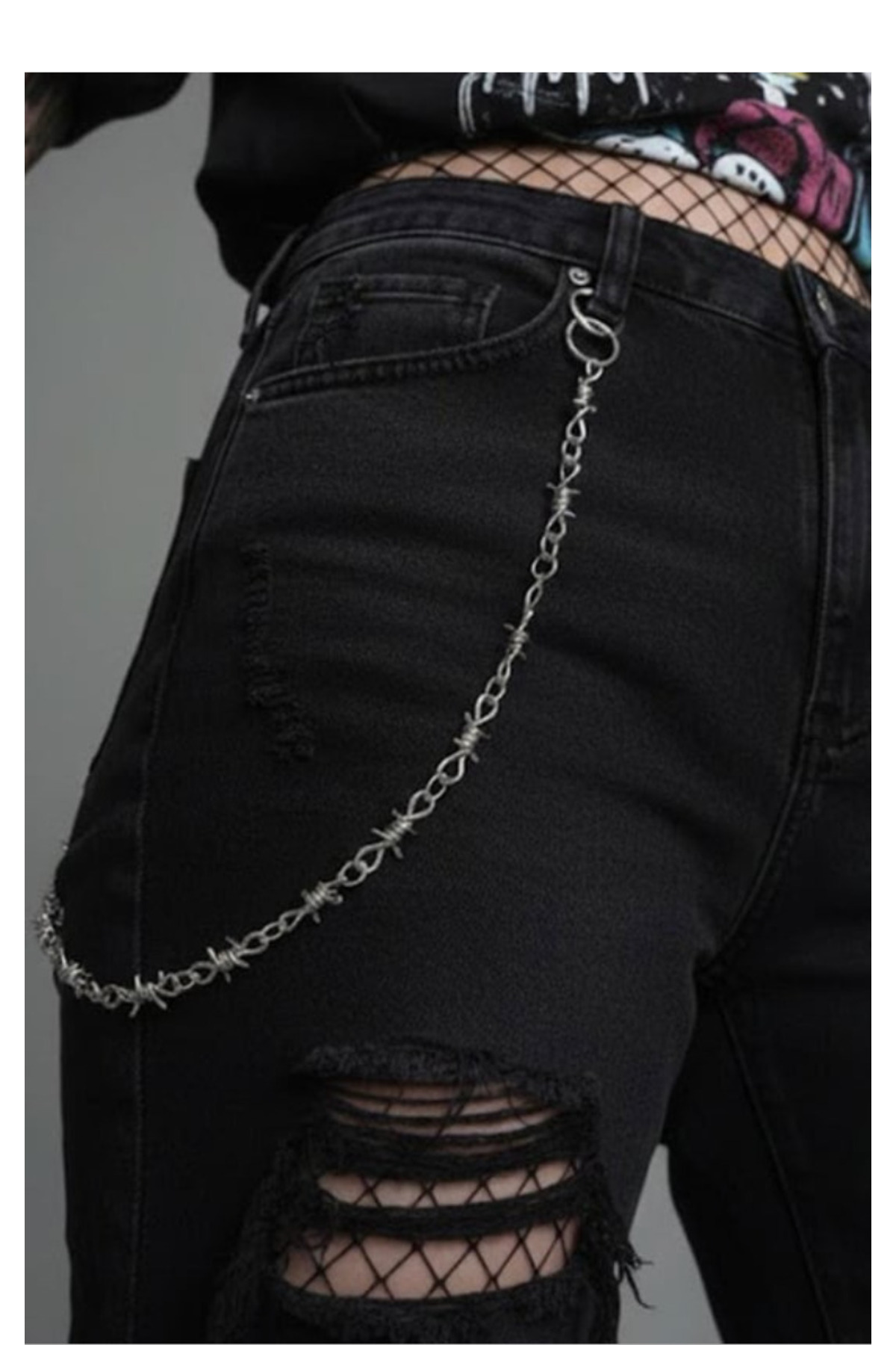 Köstebek Dikenli Tel Şeklinde Gothic Punk Pantolon Zinciri