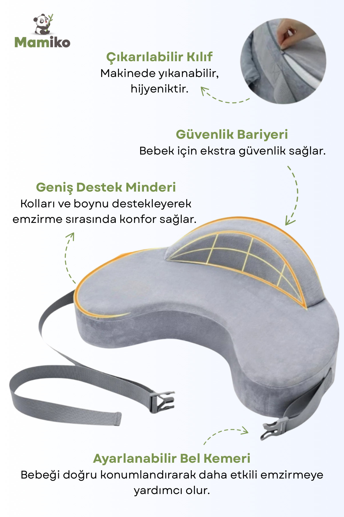 Mamiko Bebek Emzirme Yastığı, Anne-Bebek, Visco İç Dolgulu Ergonomik Yastık, Yenidoğan Emzirme Yastığı fotoğrafı 2 (önizleme)