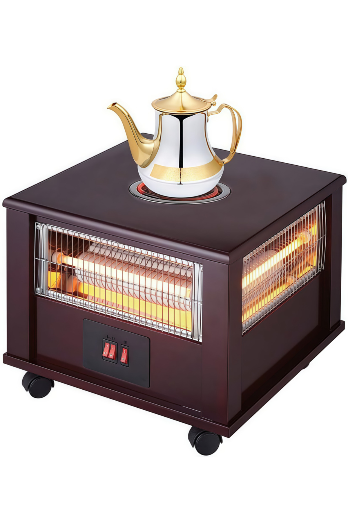 مدفأة كهربائية DLC بأربع شعلات مع لوح تسخين، سخان كوارتز بالأشعة تحت الحمراء، قابلة للتعديل بزاوية 360 درجة، DLC-R5843