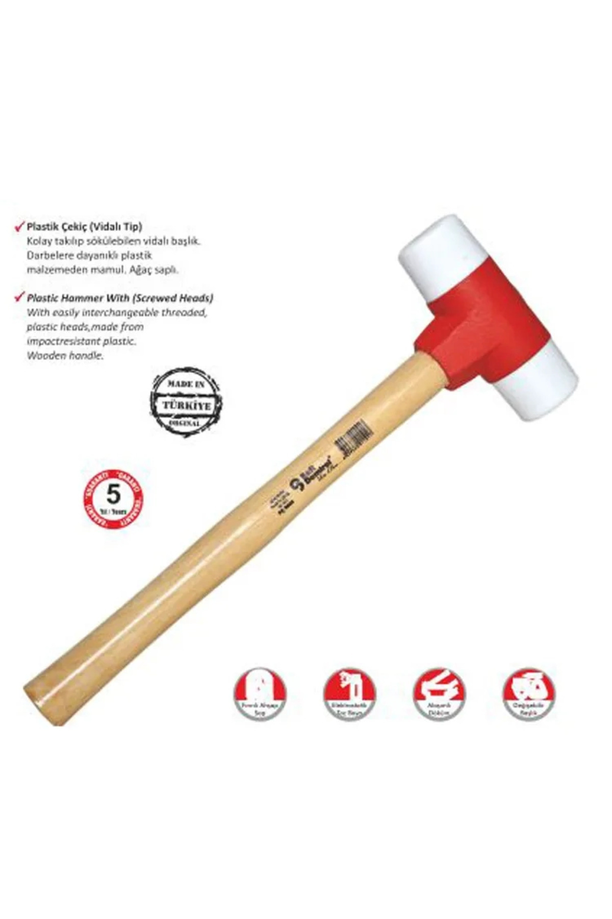 CepteToptan Sert Plastik Çekiç No:30 - Ahşap Saplı