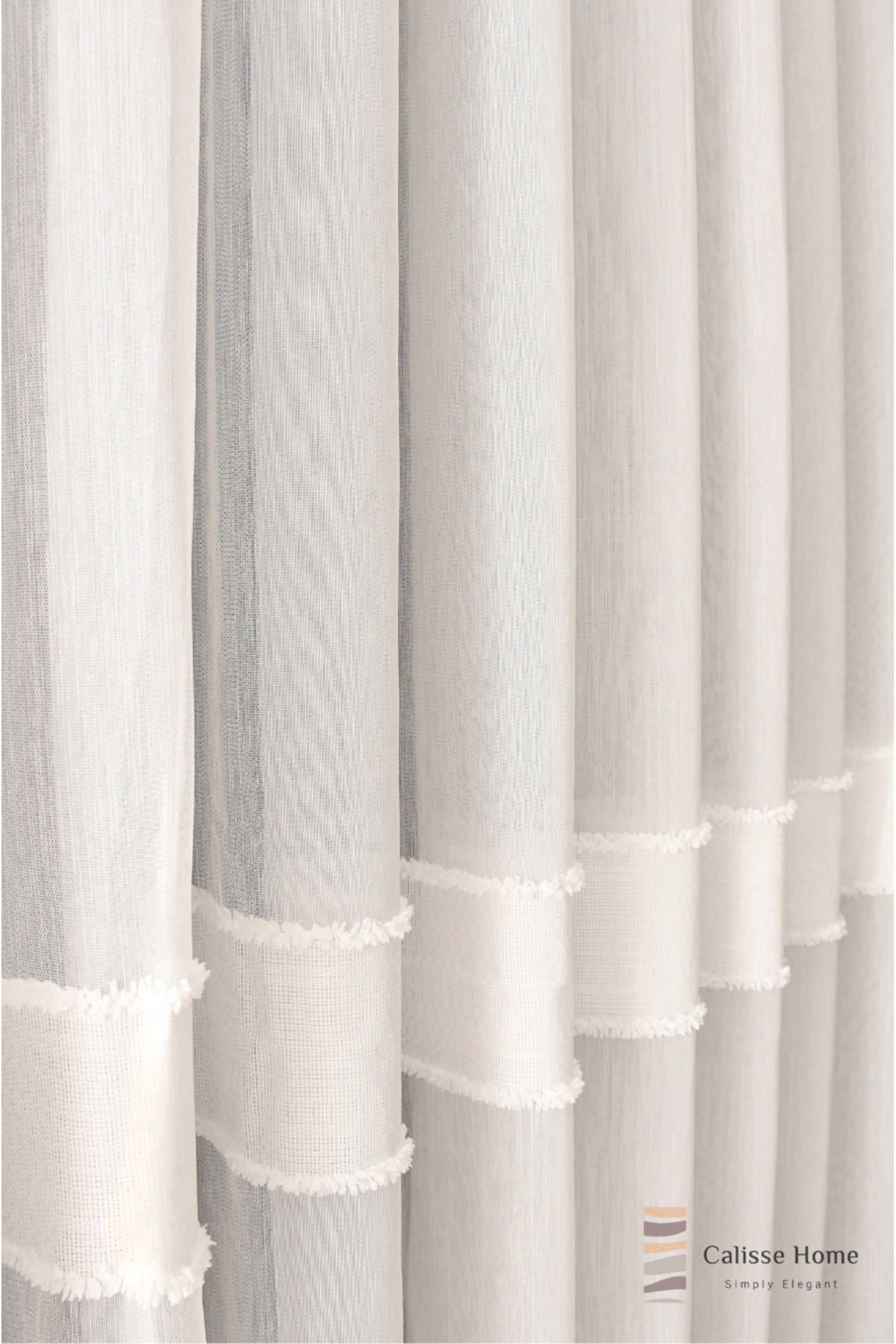 Calisse Home Ekru bambu eteği kesmeli şeritli püsküllü tül perde Gramajlı 1/3 Sık Pileli fotoğrafı 3 (önizleme)