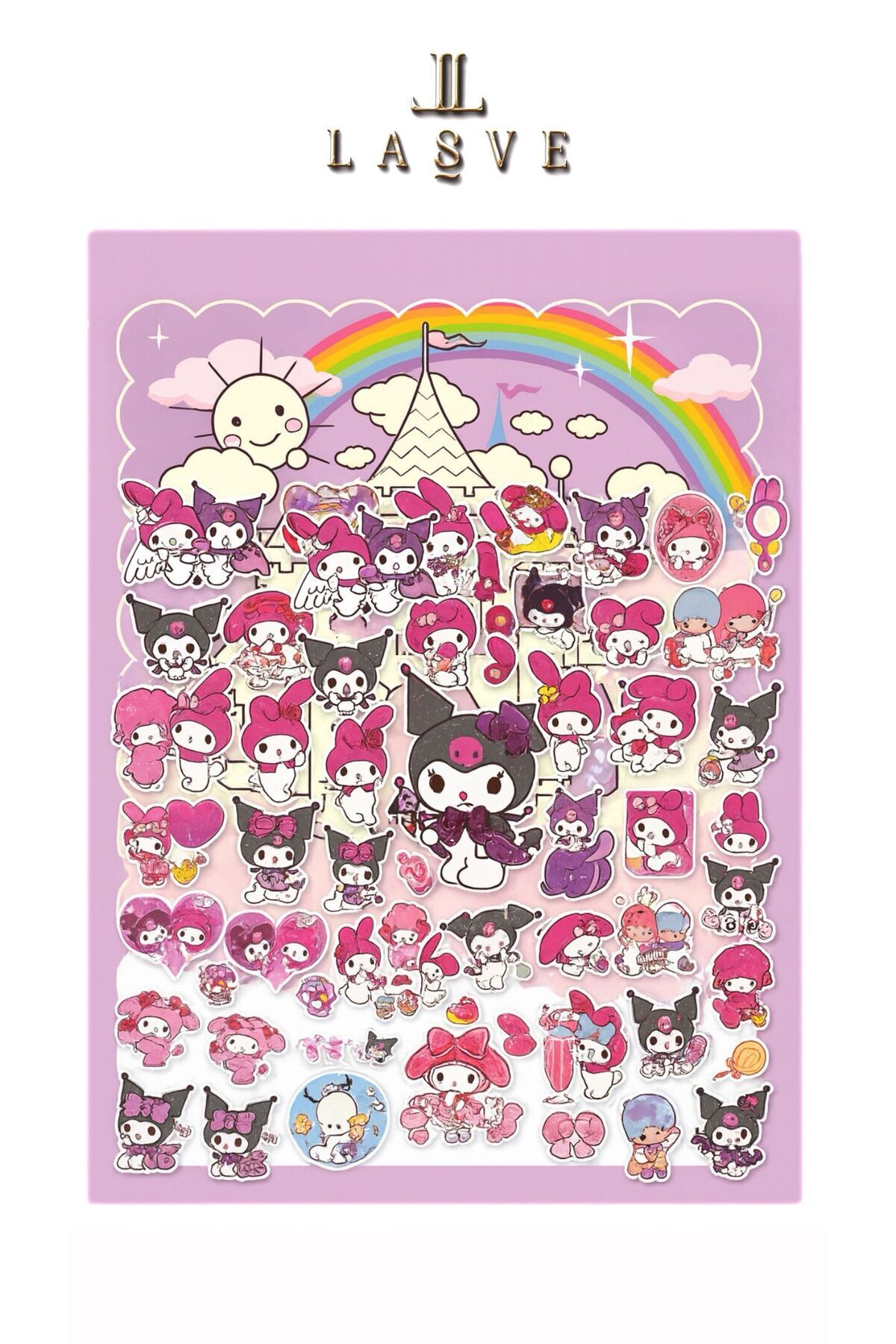 kuromi YENİ SEZON KROM RENK MİNİ STICKER SET – 50+ ADET DEKORATİF