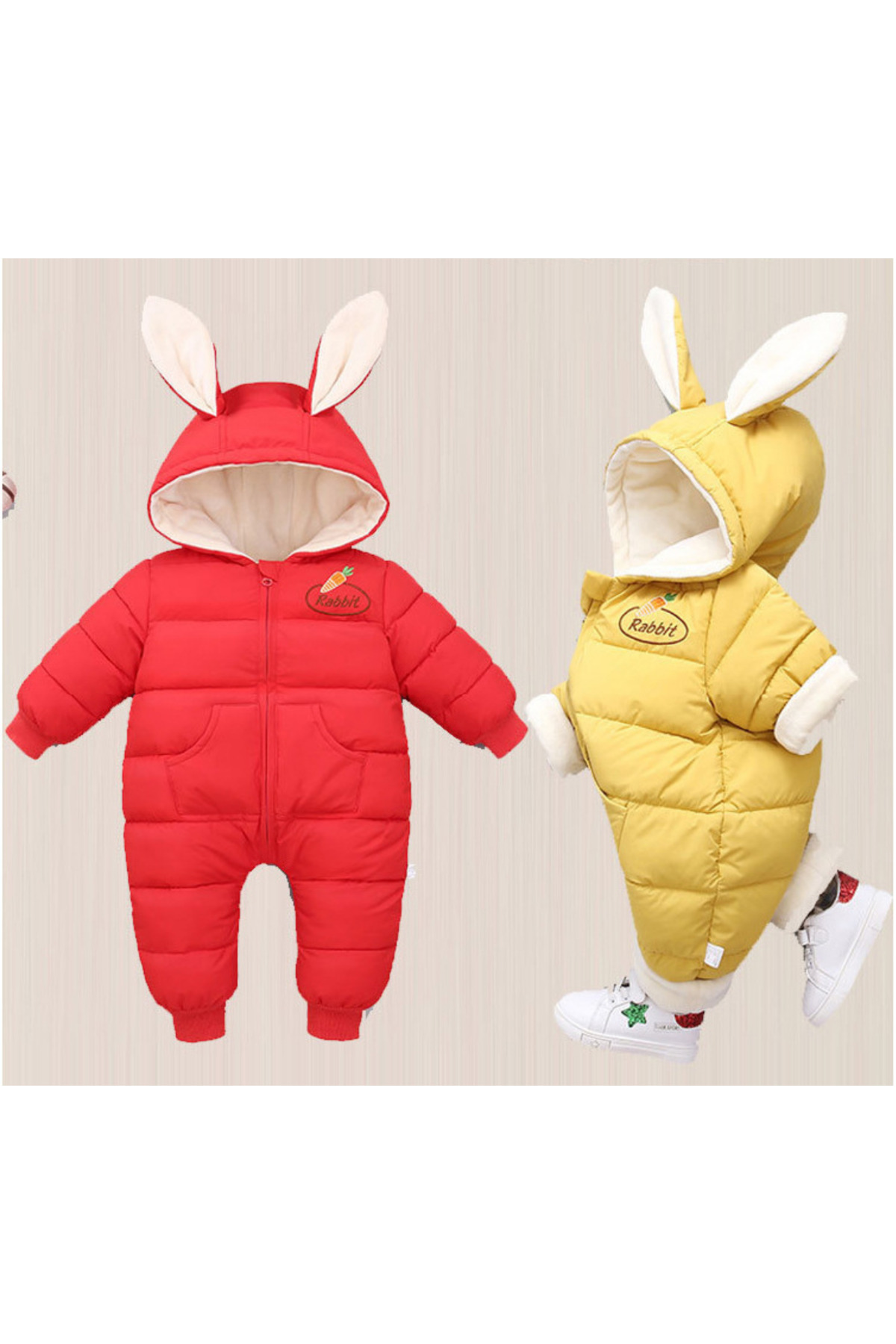 melisam.msg Kız Erkek Bebek Tavşan Kulaklı Kış Kalın Sevimli Astar Şişme Tulum Mont fotoğrafı 5 (önizleme)