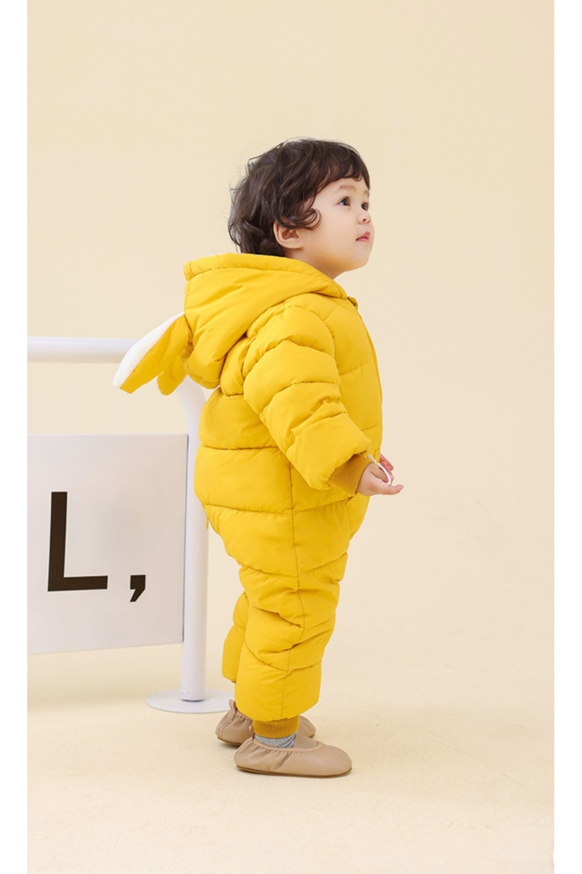 melisam.msg Kız Erkek Bebek Tavşan Kulaklı Kış Kalın Sevimli Astar Şişme Tulum Mont fotoğrafı 4 (önizleme)