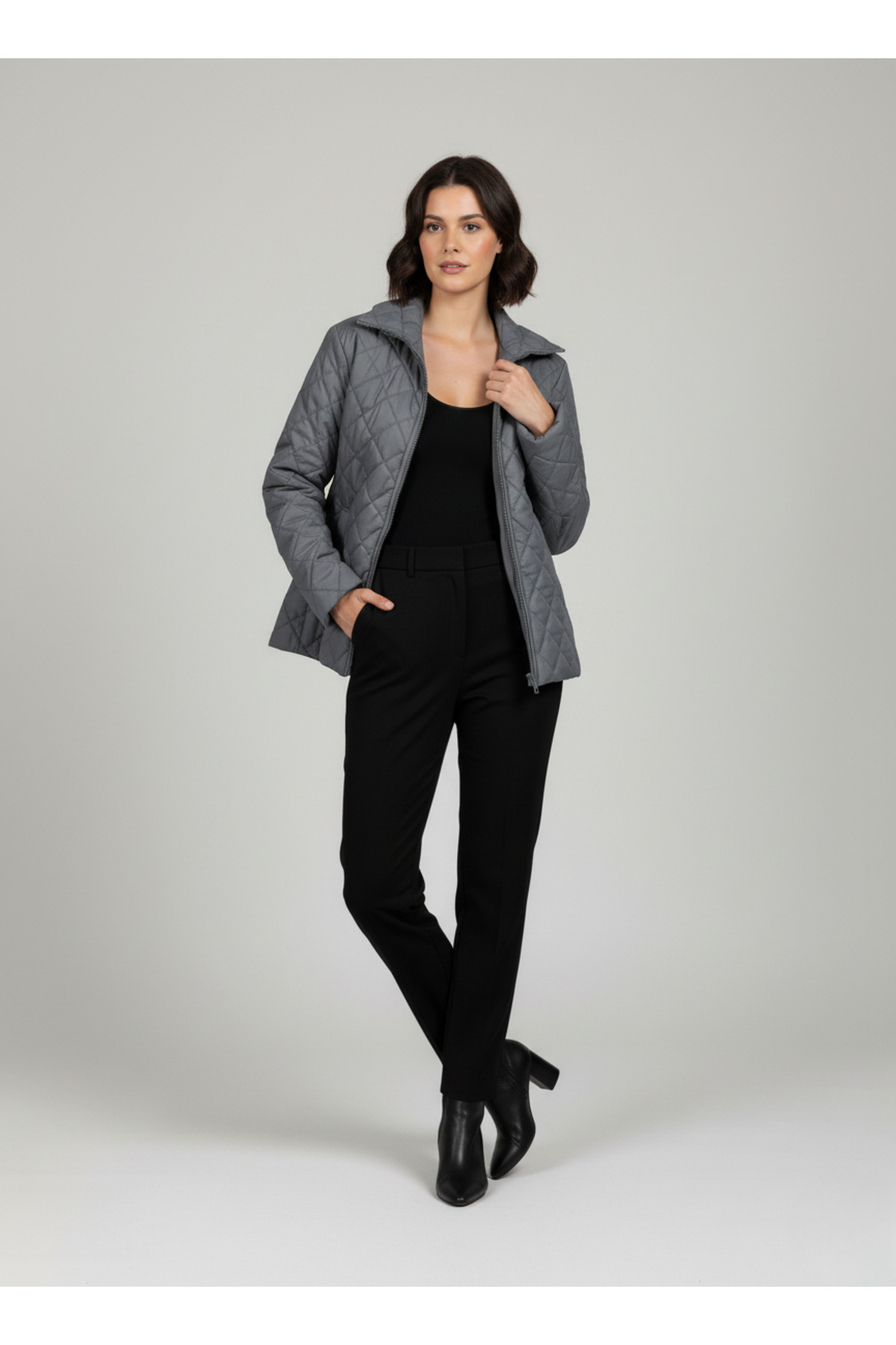 The Mrk Collection  Kadın Kapitone Antrasit Kışlık Uzun Bomber Mont - Görsel 3