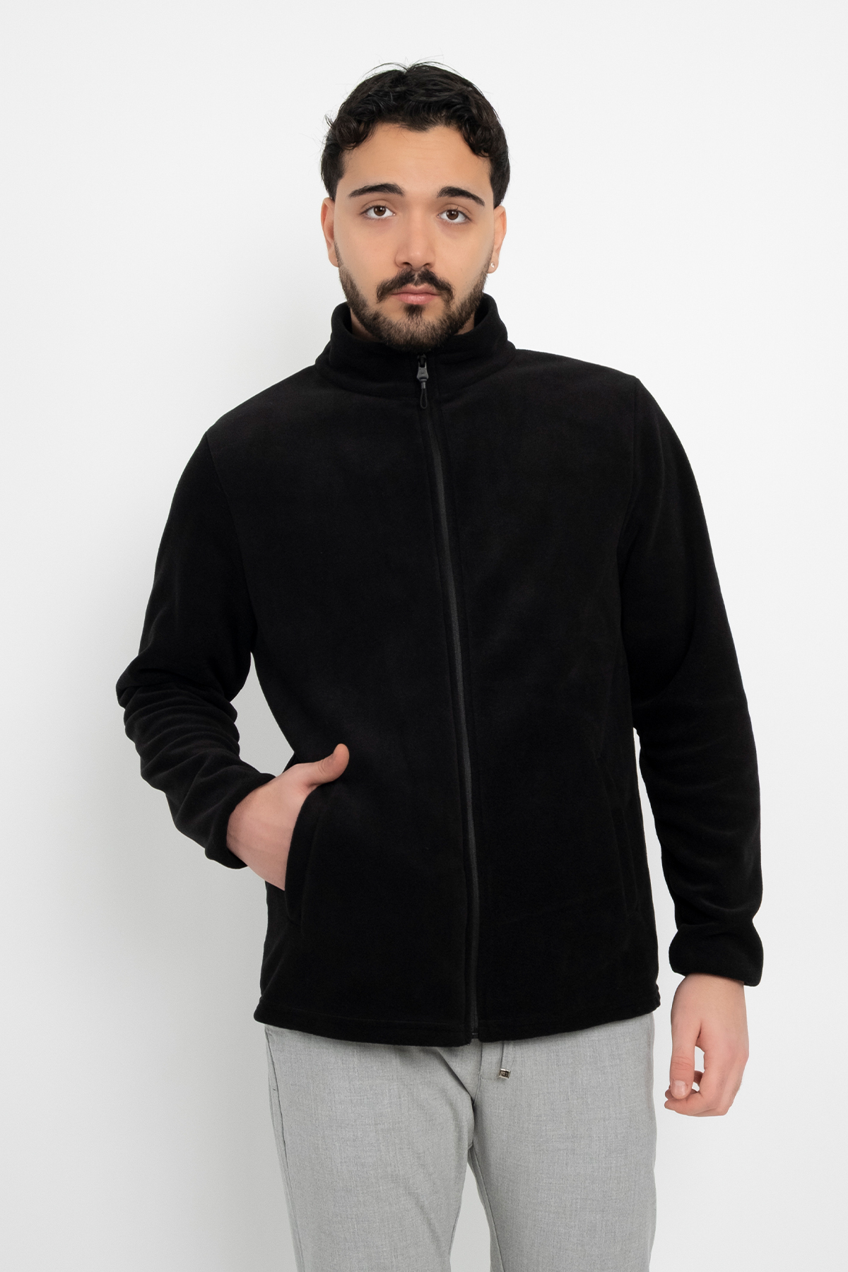 Unisex Anti-Pilling Tüylenme Yapmayan Standart Fit Tam Fermuarlı Soğuk Geçirmez Polar Hırka — مشکی 3082