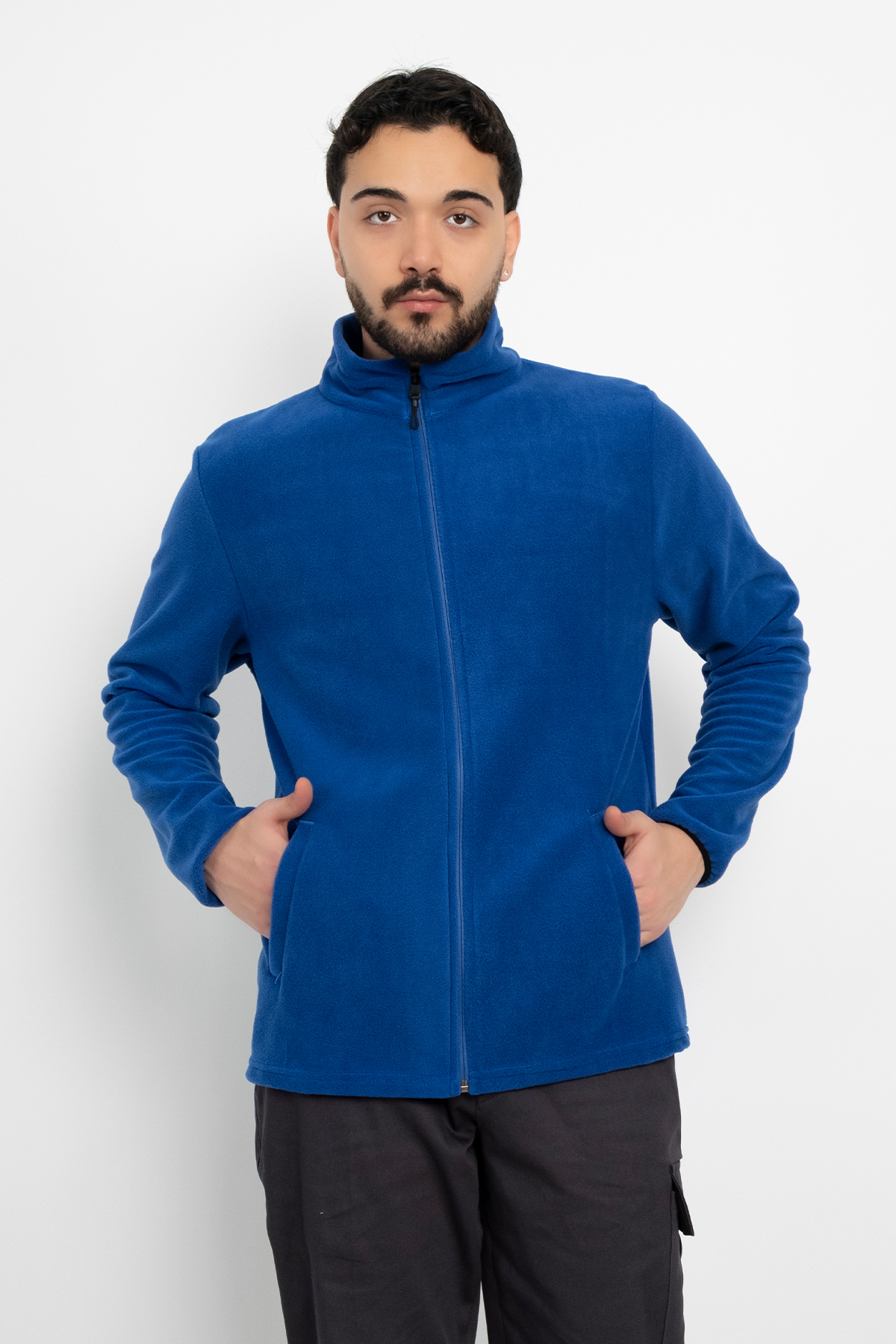 Unisex Anti-Pilling Tüylenme Yapmayan Standart Fit Tam Fermuarlı Soğuk Geçirmez Polar Hırka — آبی 3082
