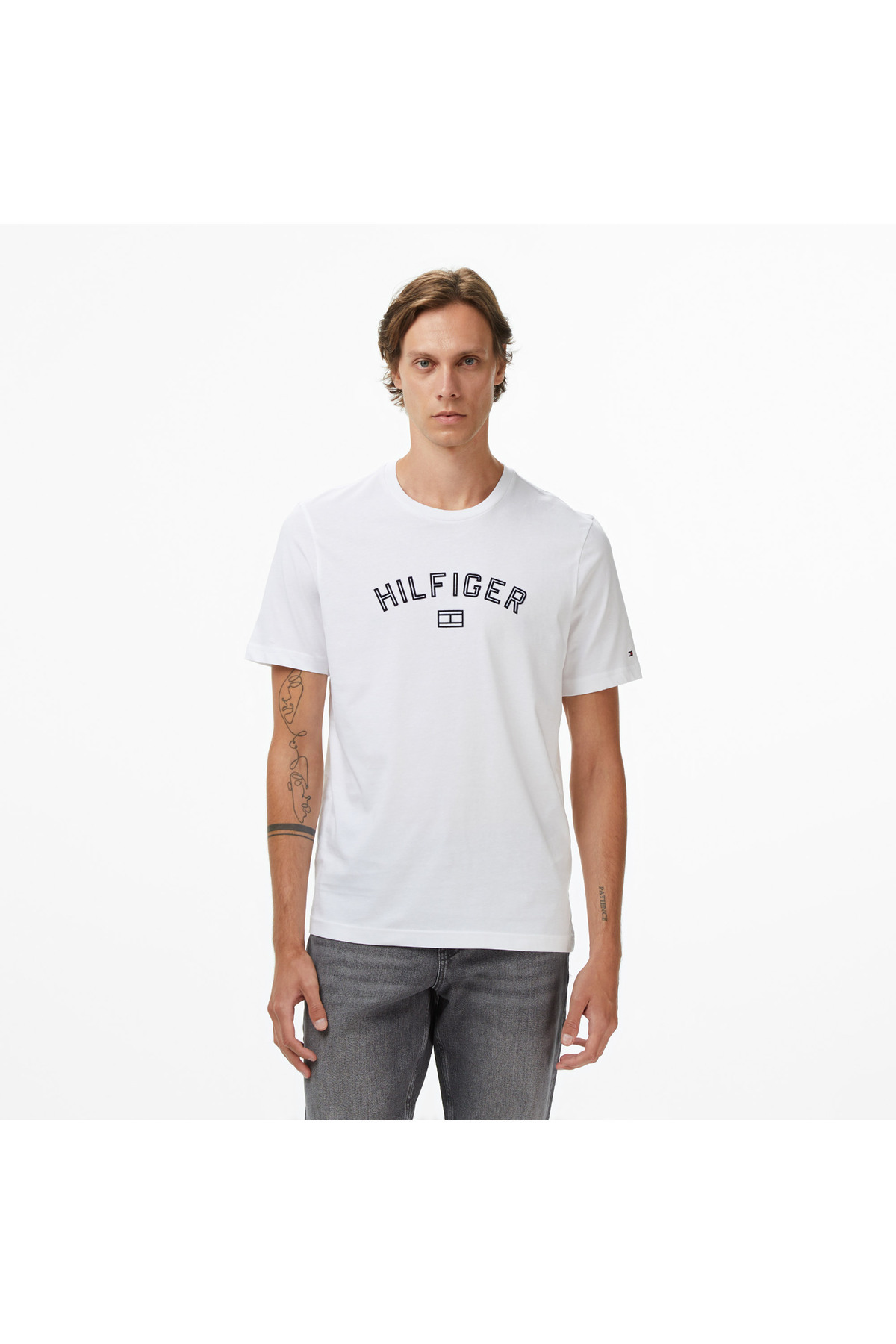 تامی هیلفیگر تی‌شرت آستین کوتاه مردانه طرح لوگودار یقه گرد طرح پنبه‌ای سایز معمولی MW0MW39357-Y