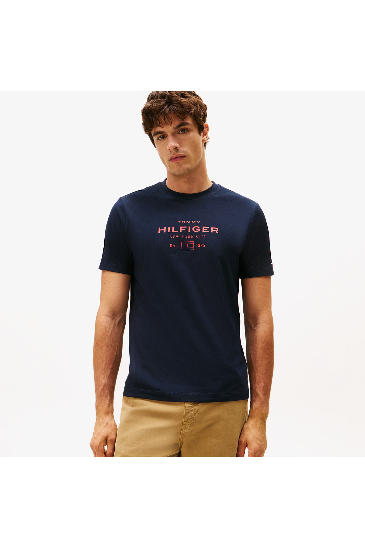 تامی هیلفیگر تی‌شرت آستین کوتاه مردانه طرح دار نخی یقه گرد آبی MW0MW40002-DW5