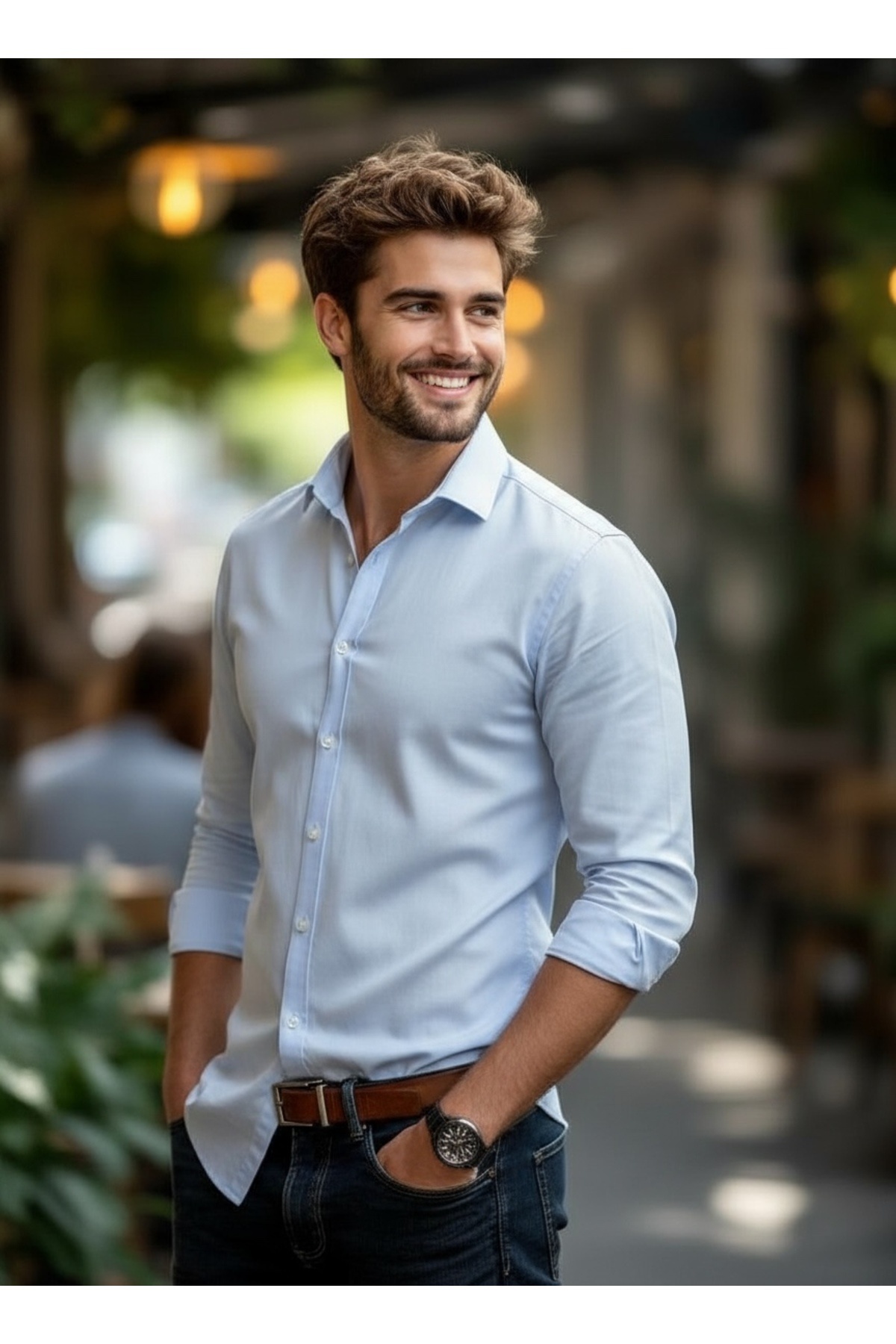 AYDIN ÖZDEMİR  Buz mavisi Slim fit gömlek yeni sezon - Görsel 3