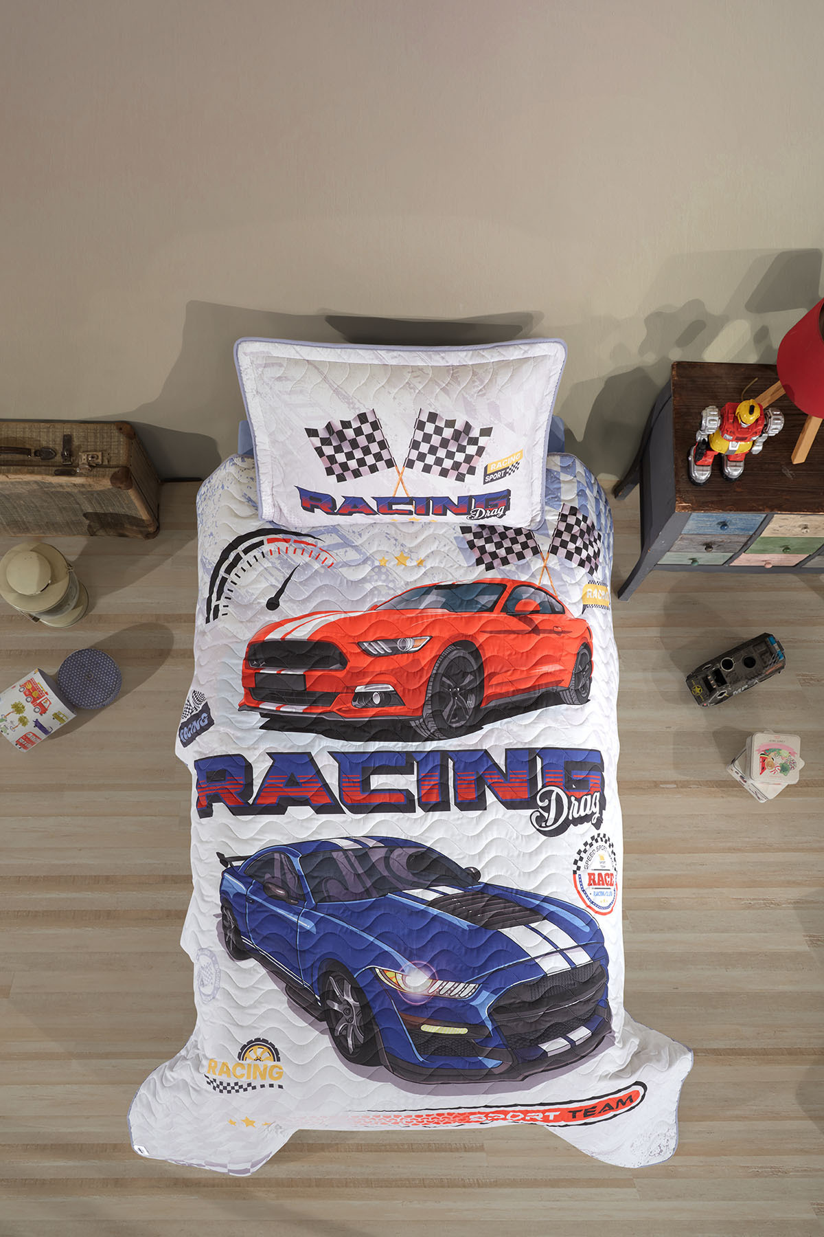 Clasy Ranforce %100 Pamuk Tek Kişilik Yatak Örtüsü Seti Racing Drag