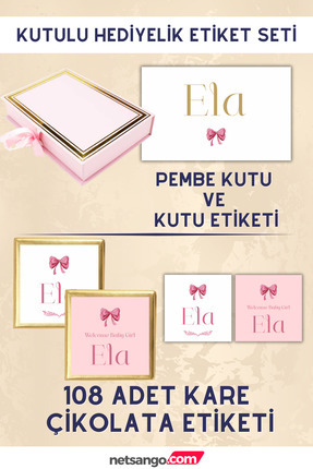 Netsan Etiket Pembe Fiyonk Hediyelik Etiket Seti - Pembe Kutu, 108 Adet Çikol...