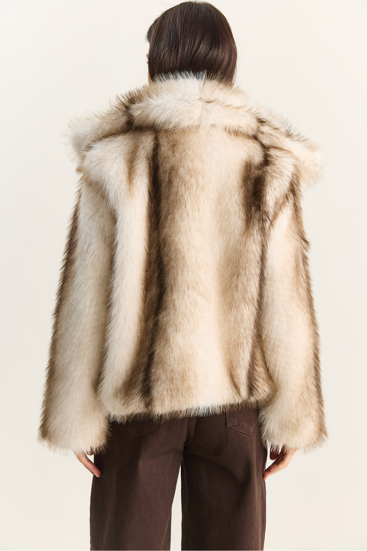 Bianco Lucci  Kadın Desenli Geniş Yakalı Astarlı Suni Kürk Kaban 2850 60281125 - Görsel 7