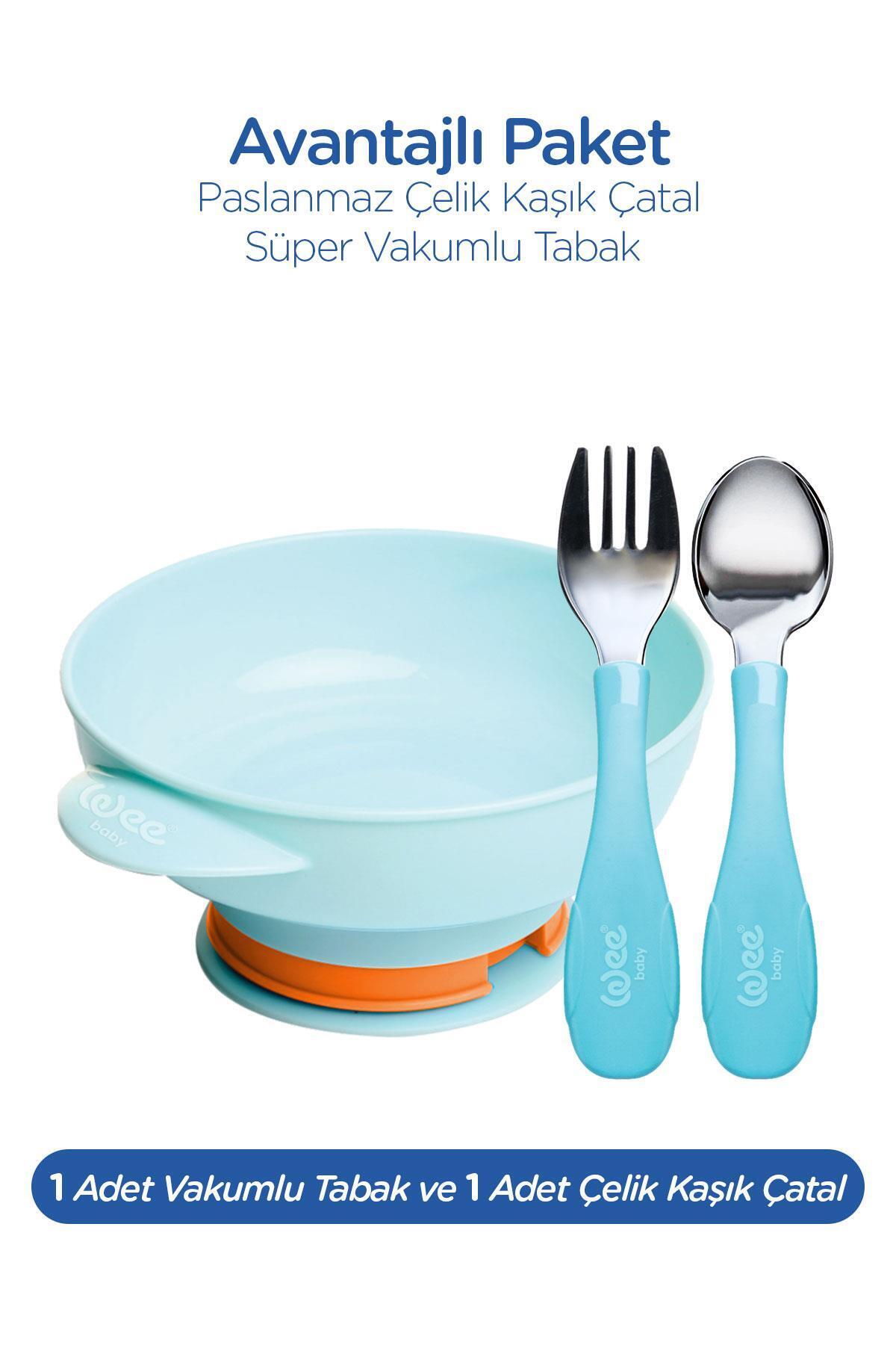Wee Baby Süper Vakumlu Tabak ve Çelik Kaşık Çatal Seti Erkek fotoğrafı 2 (önizleme)