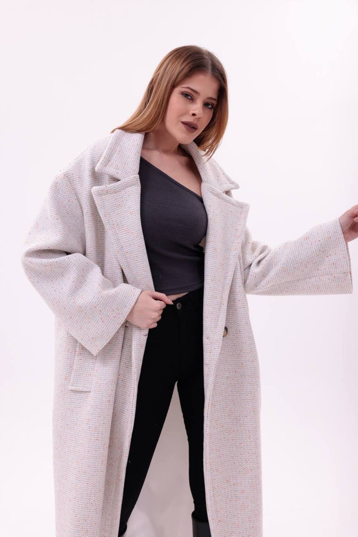 motix  Çift düğmeli içi astarlı kaşe kaban - Görsel 4