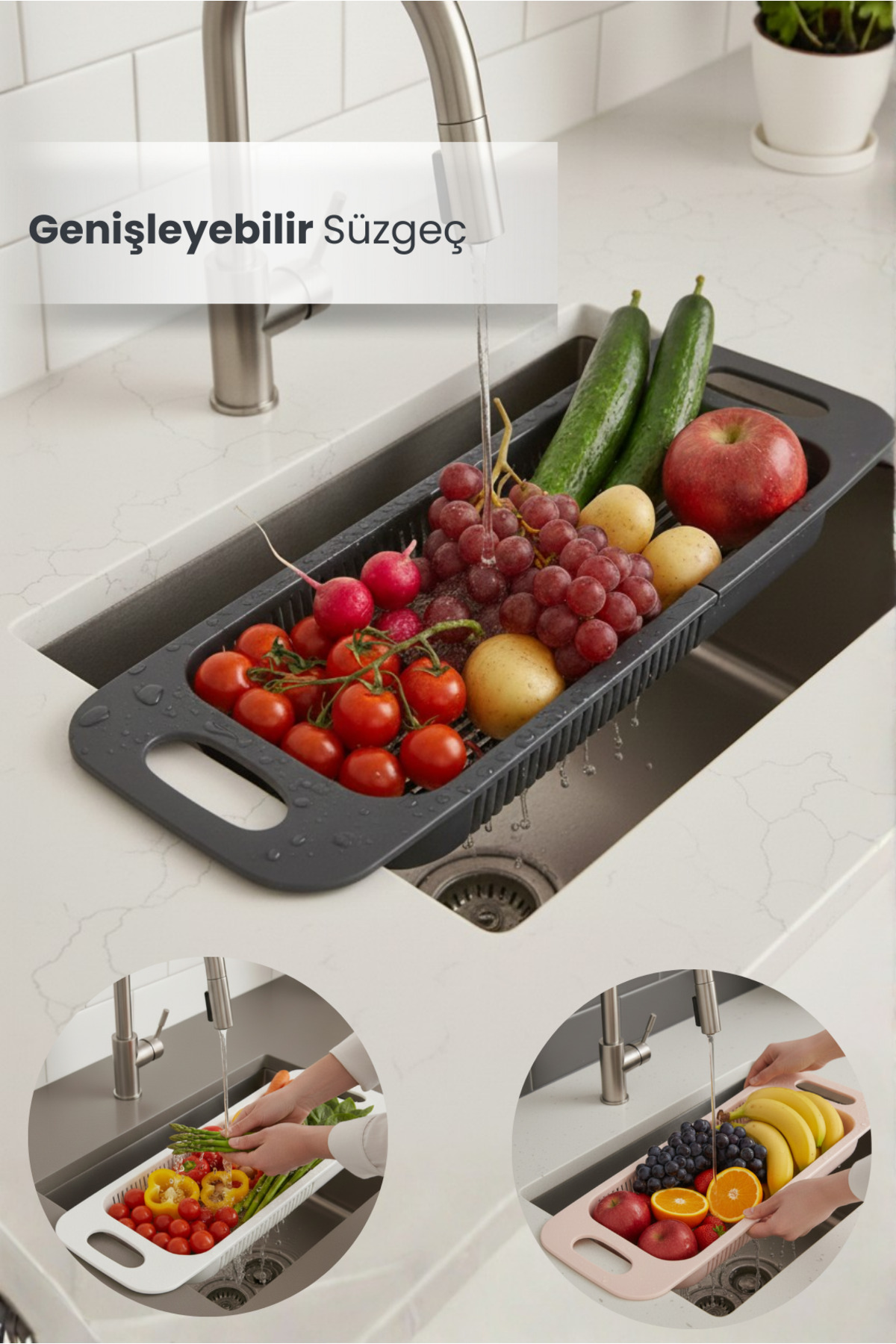 Sliding Expandable Strainer Adjustable Fruit Vegetable Washing Basket