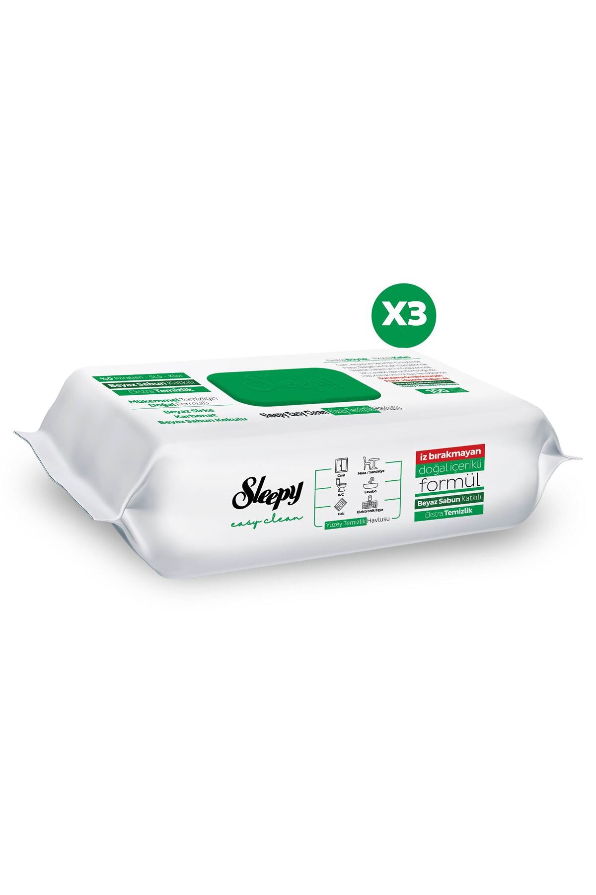 Sleepy Promosyon Paketi 3'lü Islak Mendil, Karbonat ve Sirke, 300 Adet, Kolay Temizlenen Beyaz Sabun fotoğrafı 2 (önizleme)