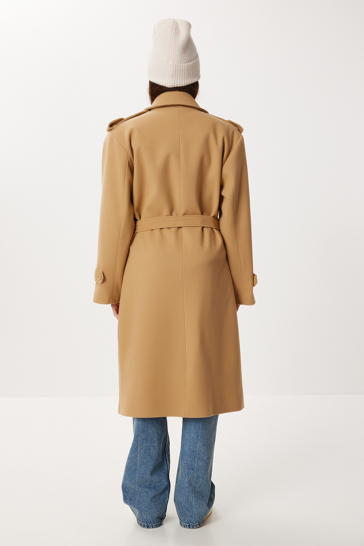 Lovelyİstanbul  Kruvaze Yaka Kuşaklı Kaşe Kaban LNT0016 BİSKÜVİ - Görsel 7