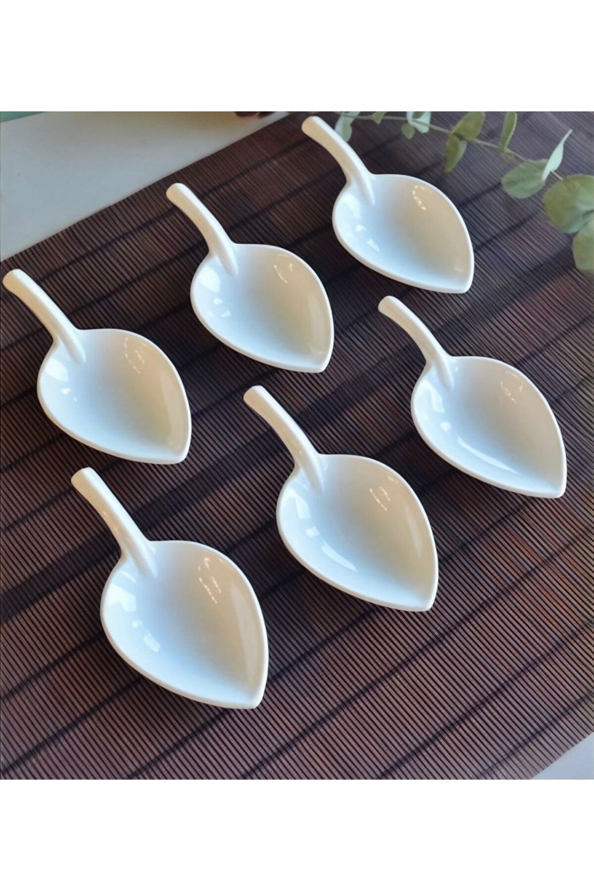 Tekbir Beyaz Porselen Yaprak Model Kahve Yanı Lokumluk 10,6*5*2,4cm 6 ...