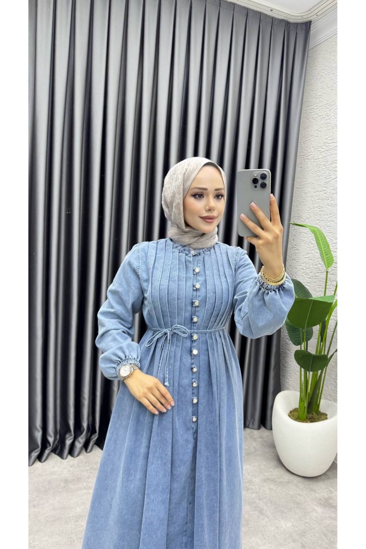 M O L İ T A MLT124 Piliseli Kalın Kot Denim Elbise