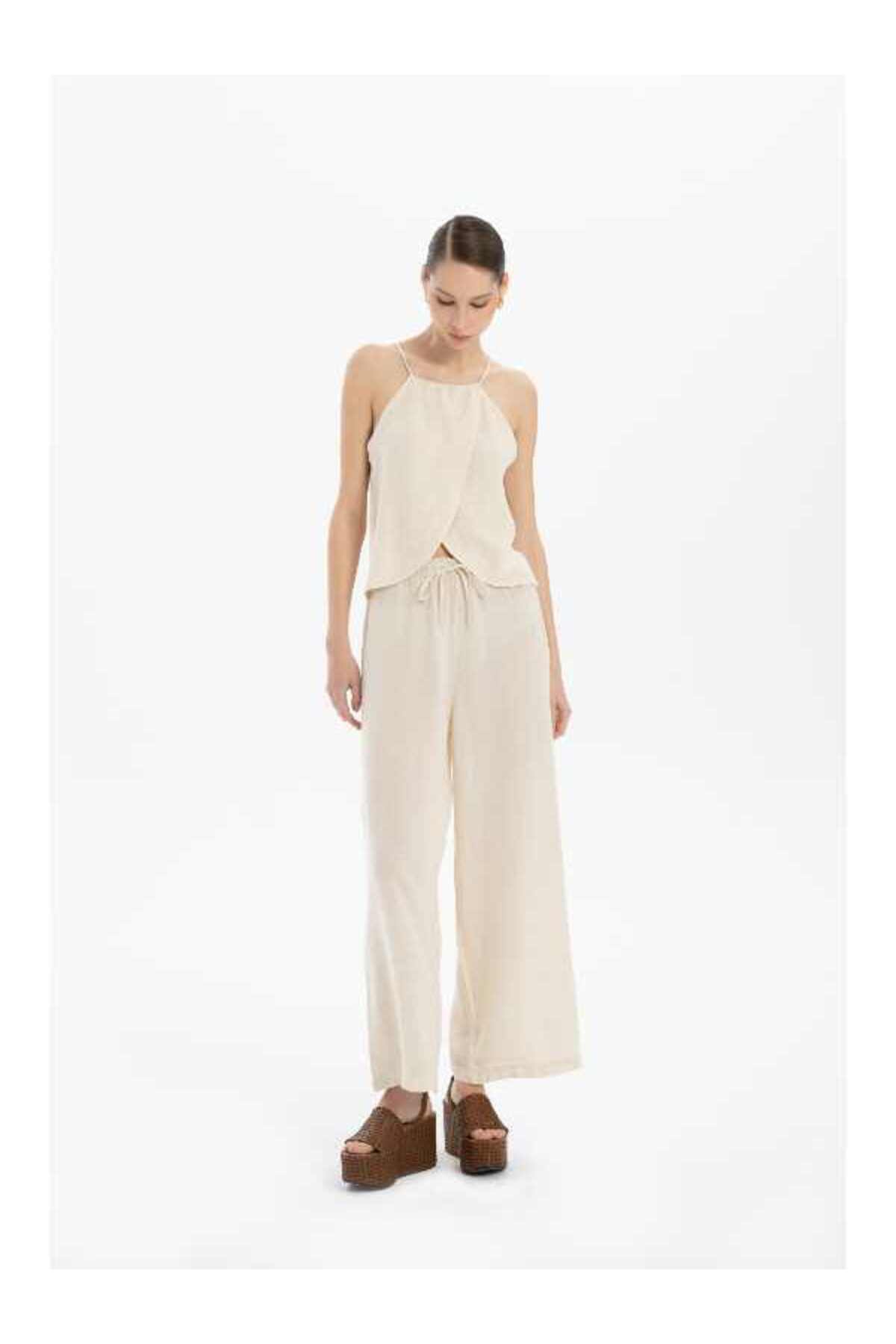 Linen Blend Palazzo Pants Natural