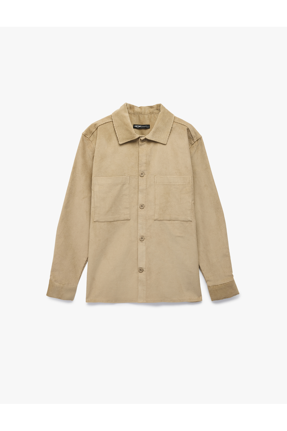 کوتون ژاکت پیراهن نخی آستین بلند جیب‌دار یقه کلاسیک طرح معمولی از جنس مخمل کبریتی